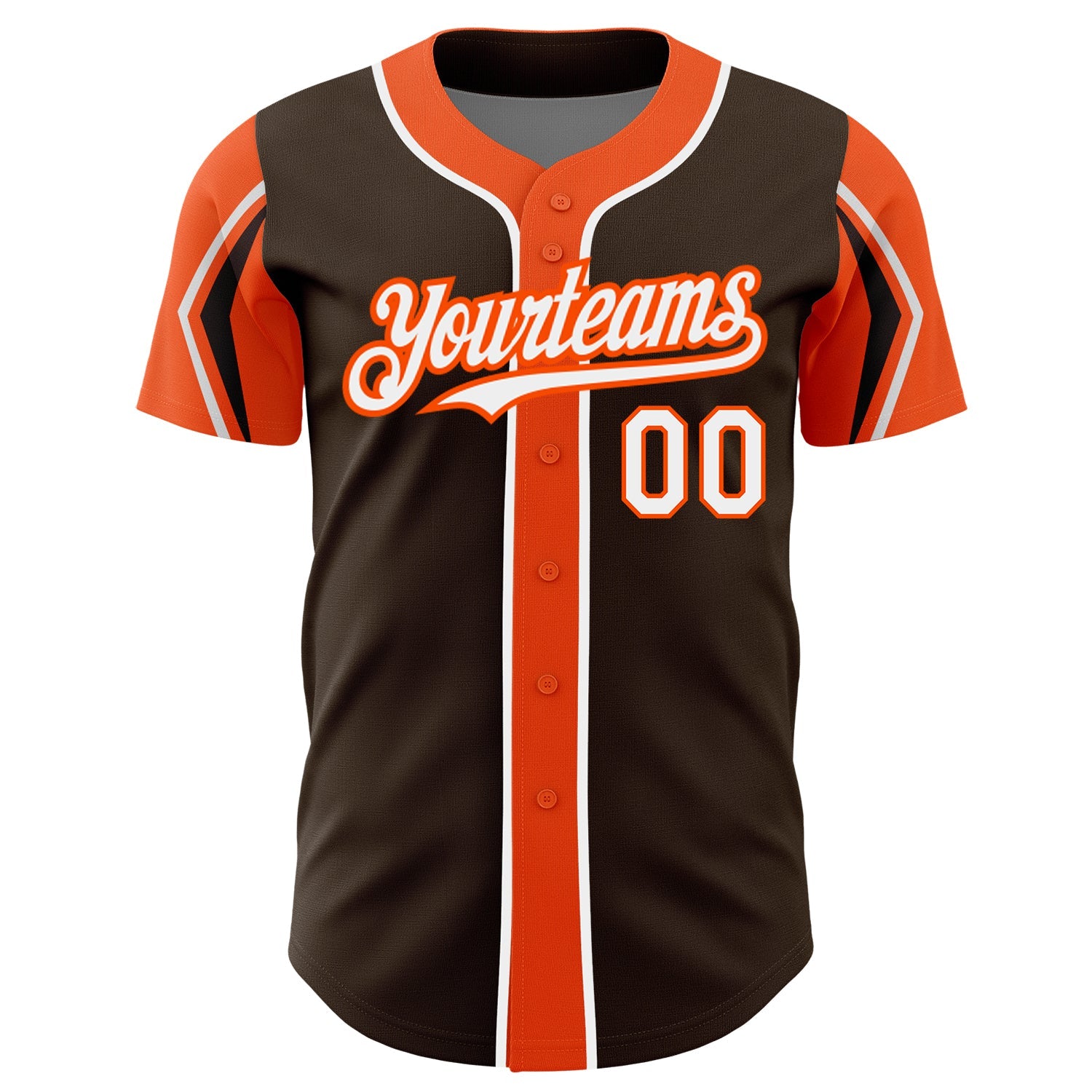 Custom Brown White-Orange 3 Colors Arm Shapes Authentic Baseball Jersey view 3