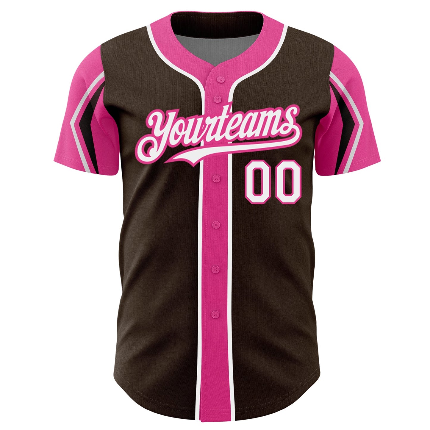Custom Brown White-Pink 3 Colors Arm Shapes Authentic Baseball Jersey view 3
