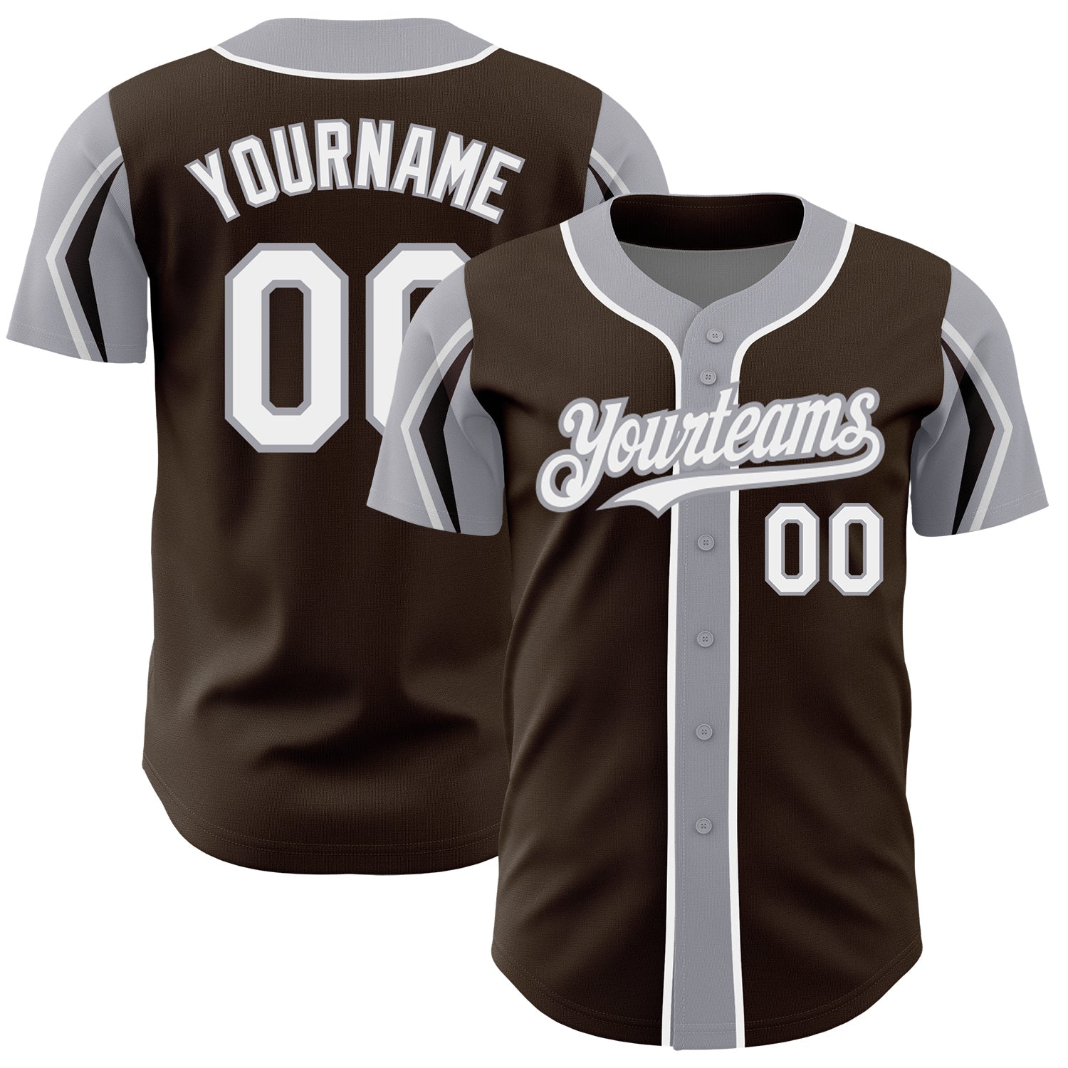 Custom Brown White-Gray 3 Colors Arm Shapes Authentic Baseball Jersey - Main View