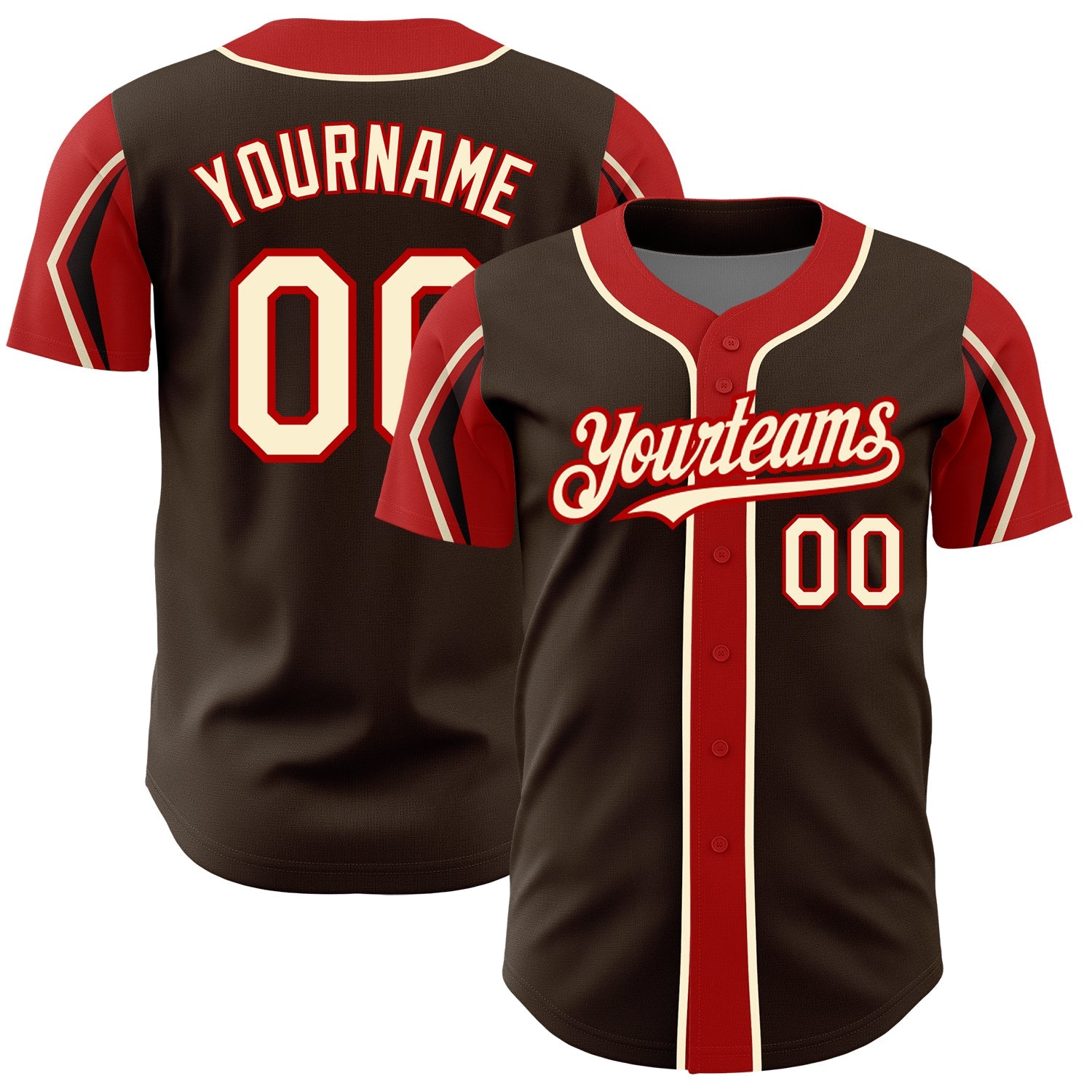 Custom Brown Cream-Red 3 Colors Arm Shapes Authentic Baseball Jersey - Main View