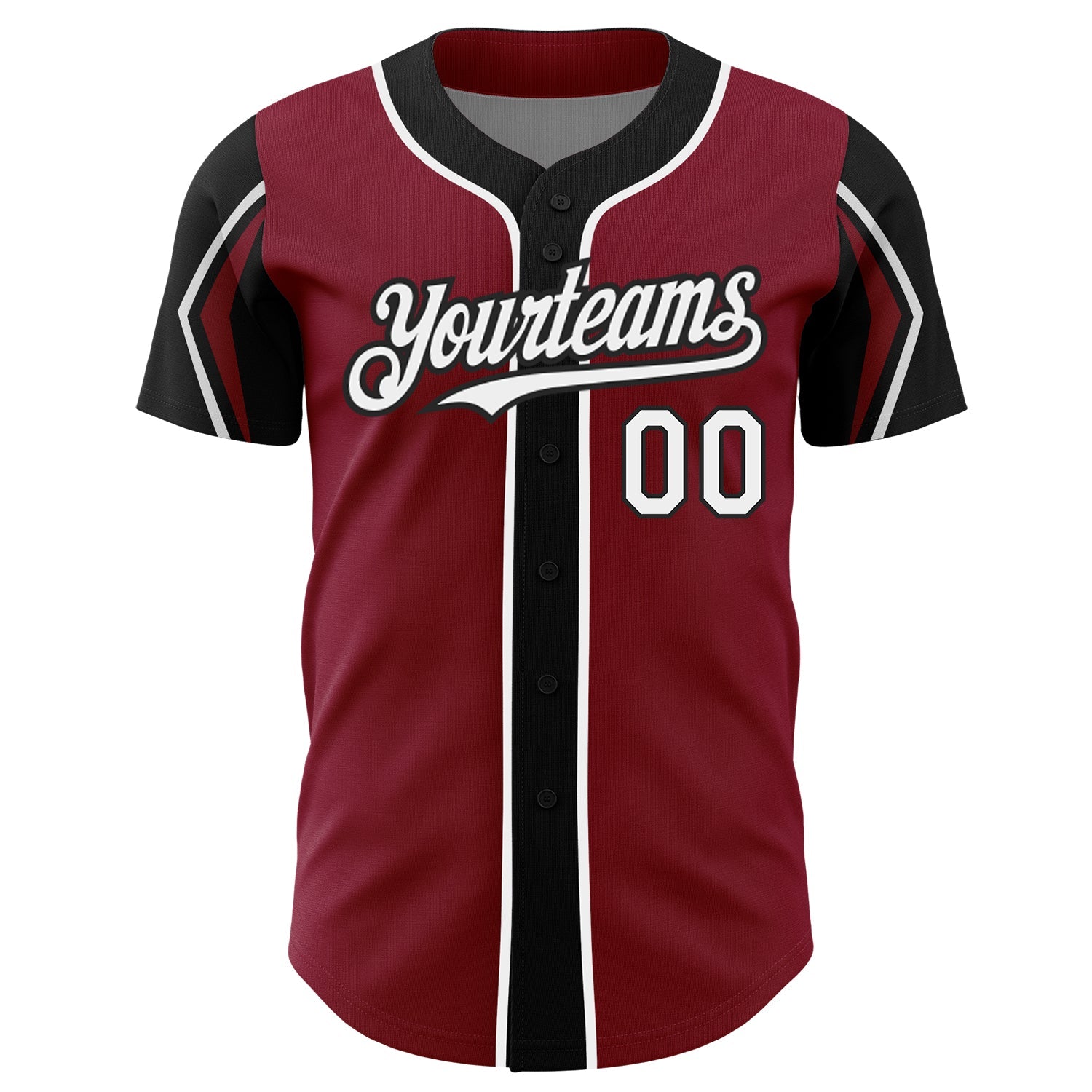 Custom Crimson White-Black 3 Colors Arm Shapes Authentic Baseball Jersey view 3