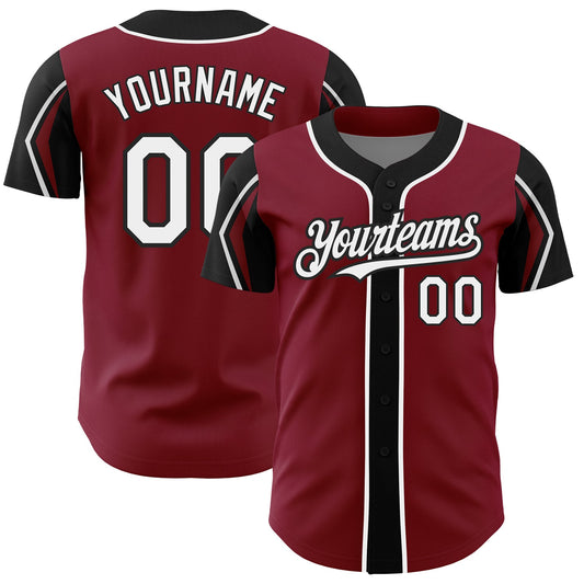 Custom Crimson White-Black 3 Colors Arm Shapes Authentic Baseball Jersey - Main View