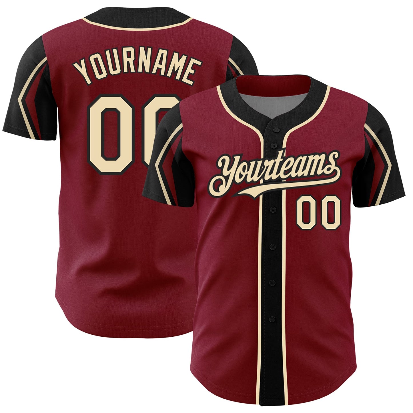 Custom Crimson City Cream-Black 3 Colors Arm Shapes Authentic Baseball Jersey - Main View