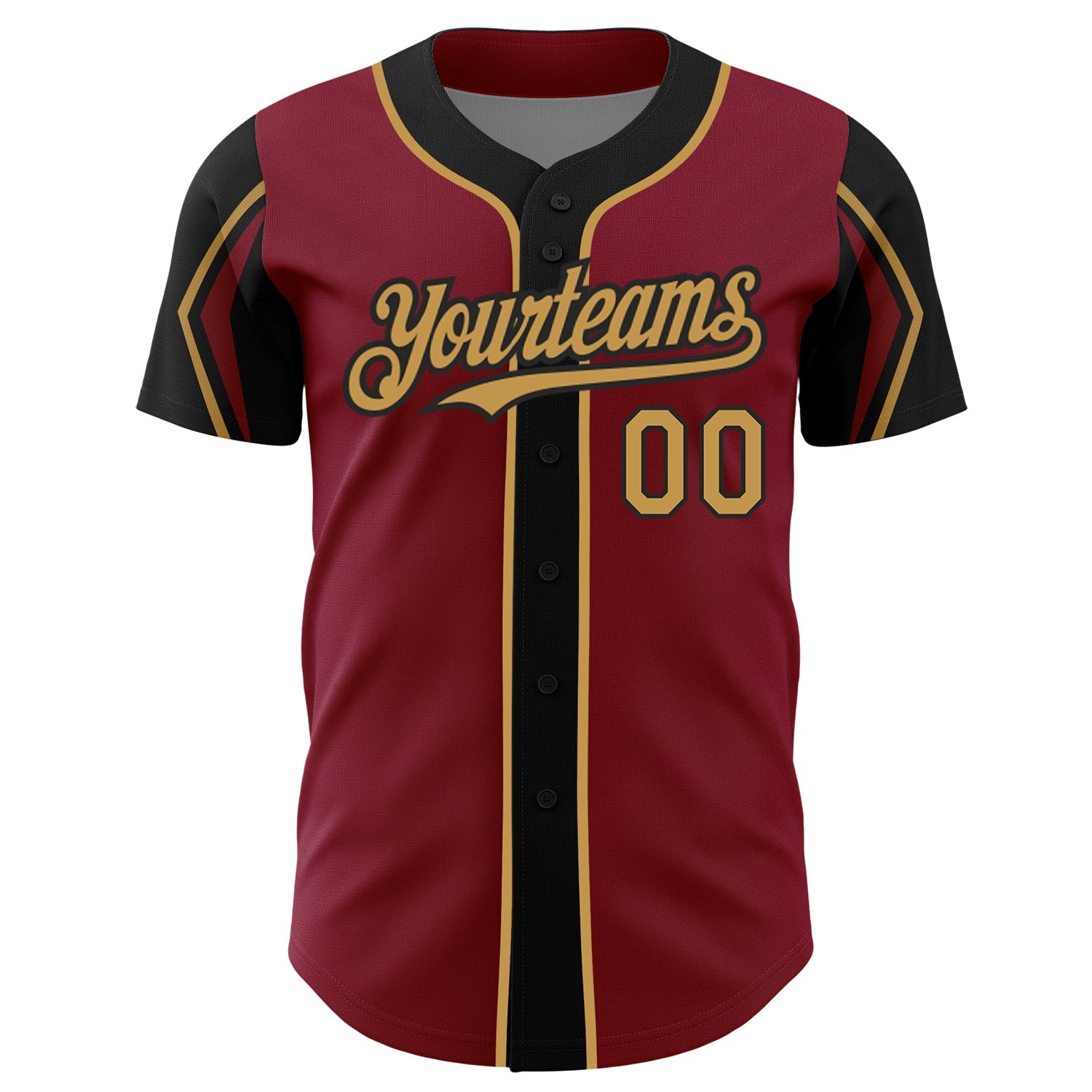 Custom Crimson Old Gold-Black 3 Colors Arm Shapes Authentic Baseball Jersey view 3
