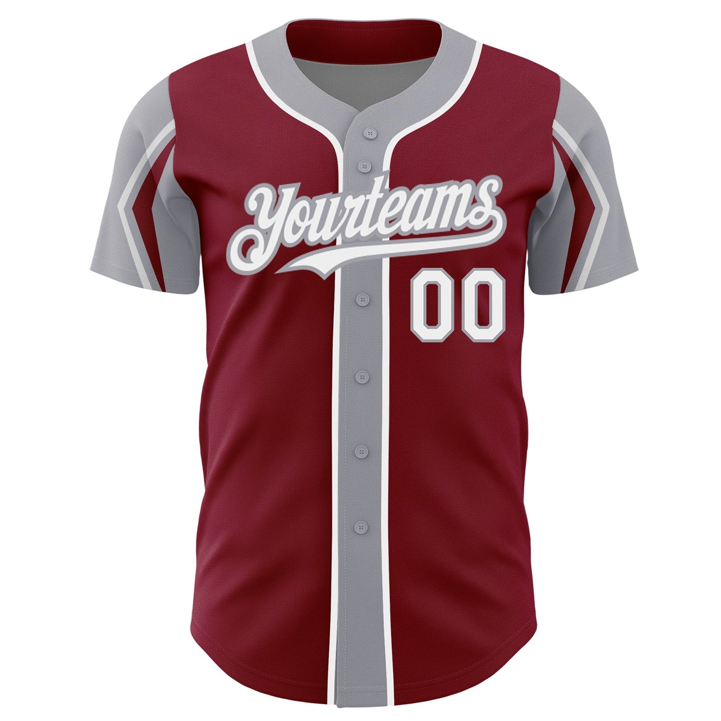 Custom Crimson White-Gray 3 Colors Arm Shapes Authentic Baseball Jersey view 3