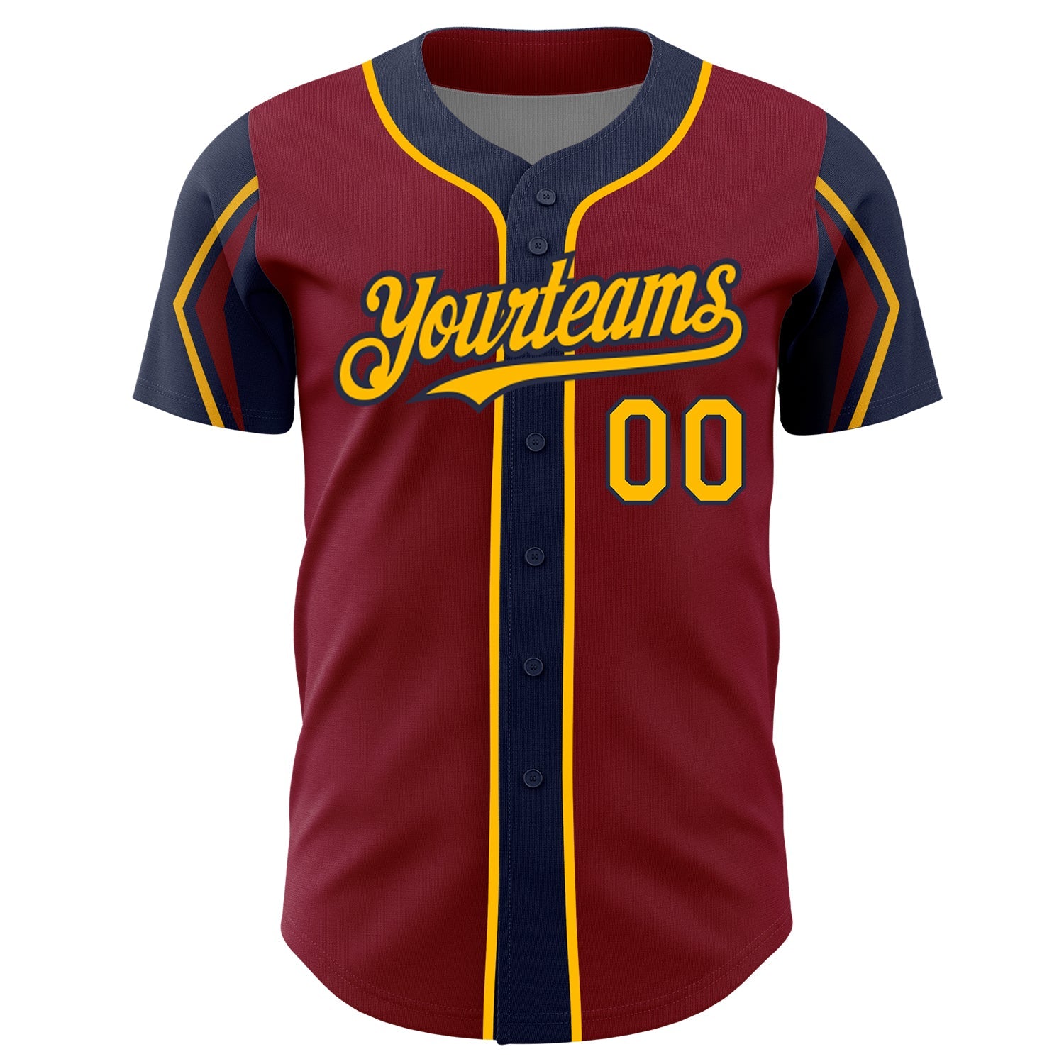 Custom Crimson Gold-Navy 3 Colors Arm Shapes Authentic Baseball Jersey view 3
