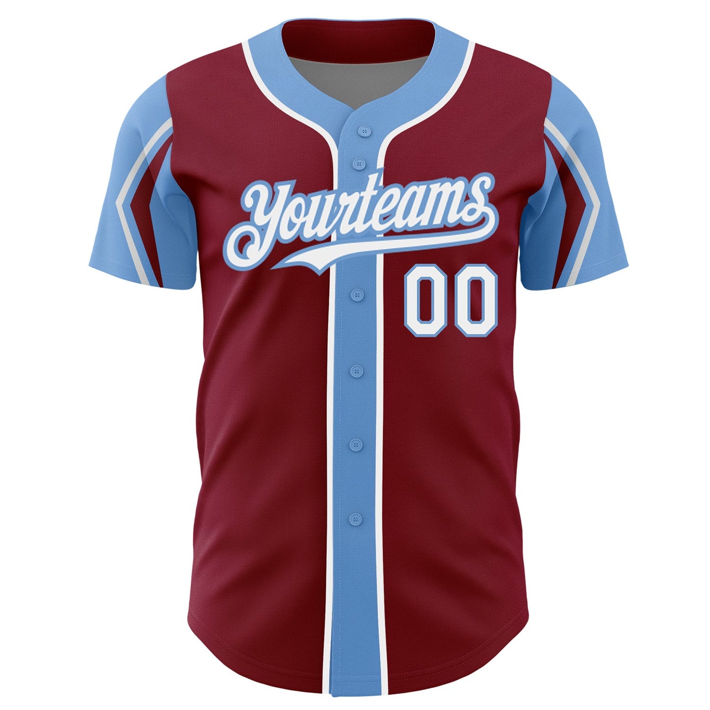Custom Crimson White-Light Blue 3 Colors Arm Shapes Authentic Baseball Jersey view 3