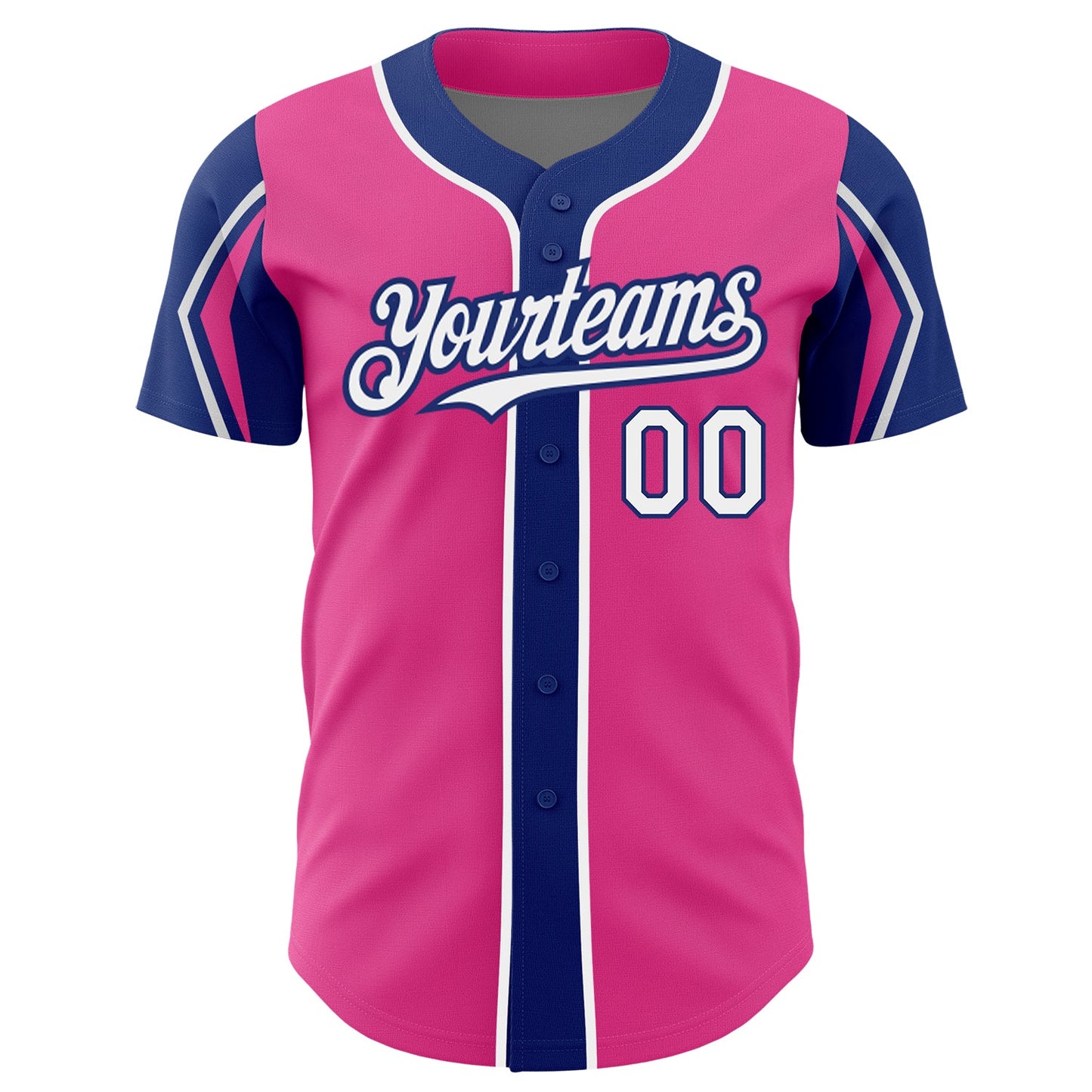 Custom Pink White-Royal 3 Colors Arm Shapes Authentic Baseball Jersey view 3