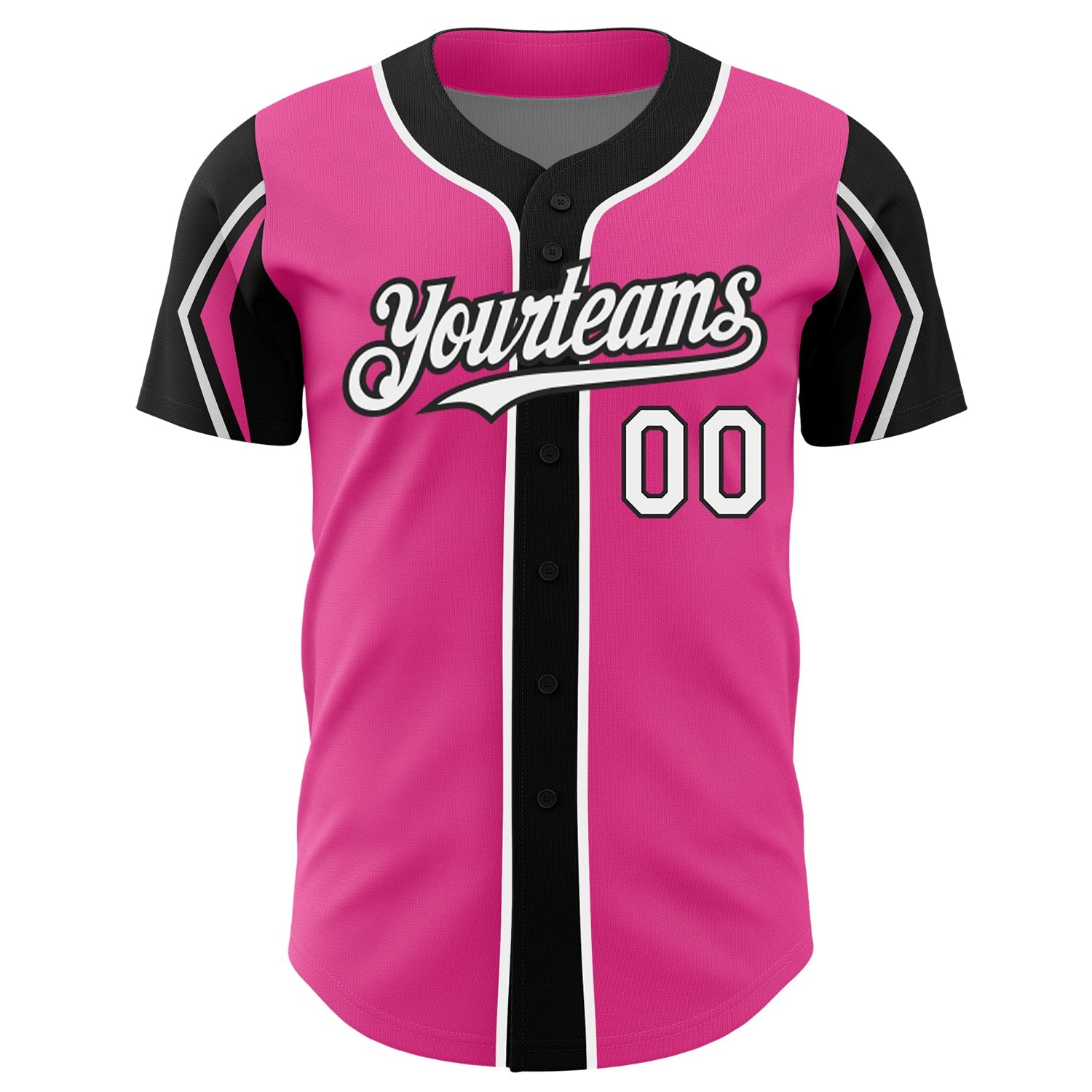 Custom Pink White-Black 3 Colors Arm Shapes Authentic Baseball Jersey view 3