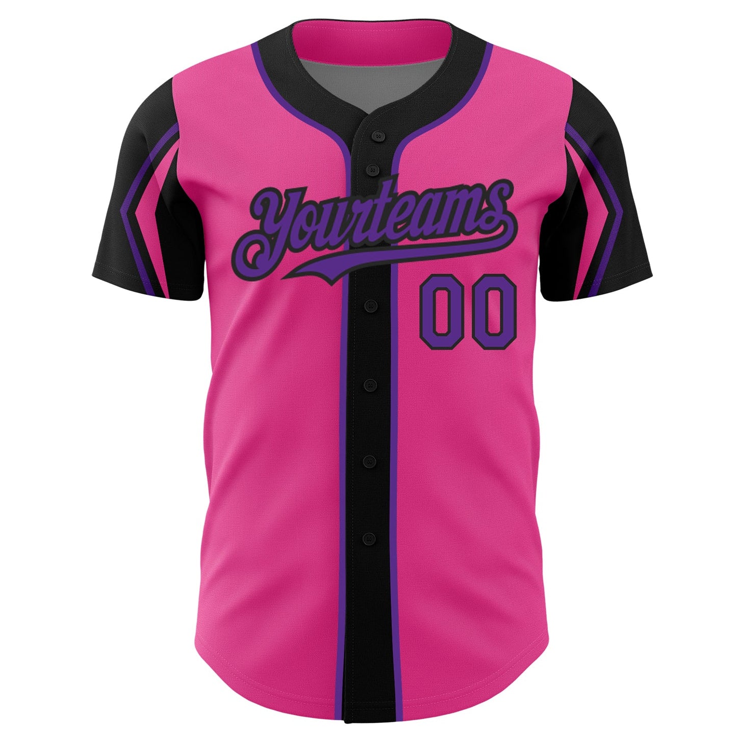 Custom Pink Purple-Black 3 Colors Arm Shapes Authentic Baseball Jersey view 3