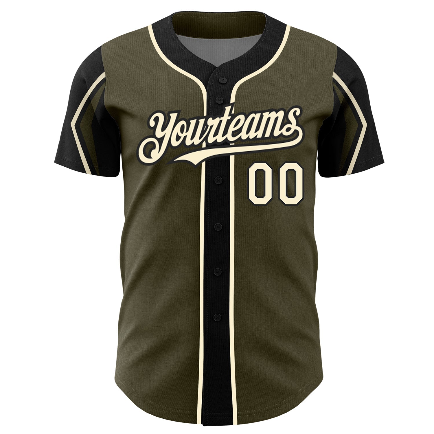 Custom Olive Cream-Black 3 Colors Arm Shapes Authentic Salute To Service Baseball Jersey view 3