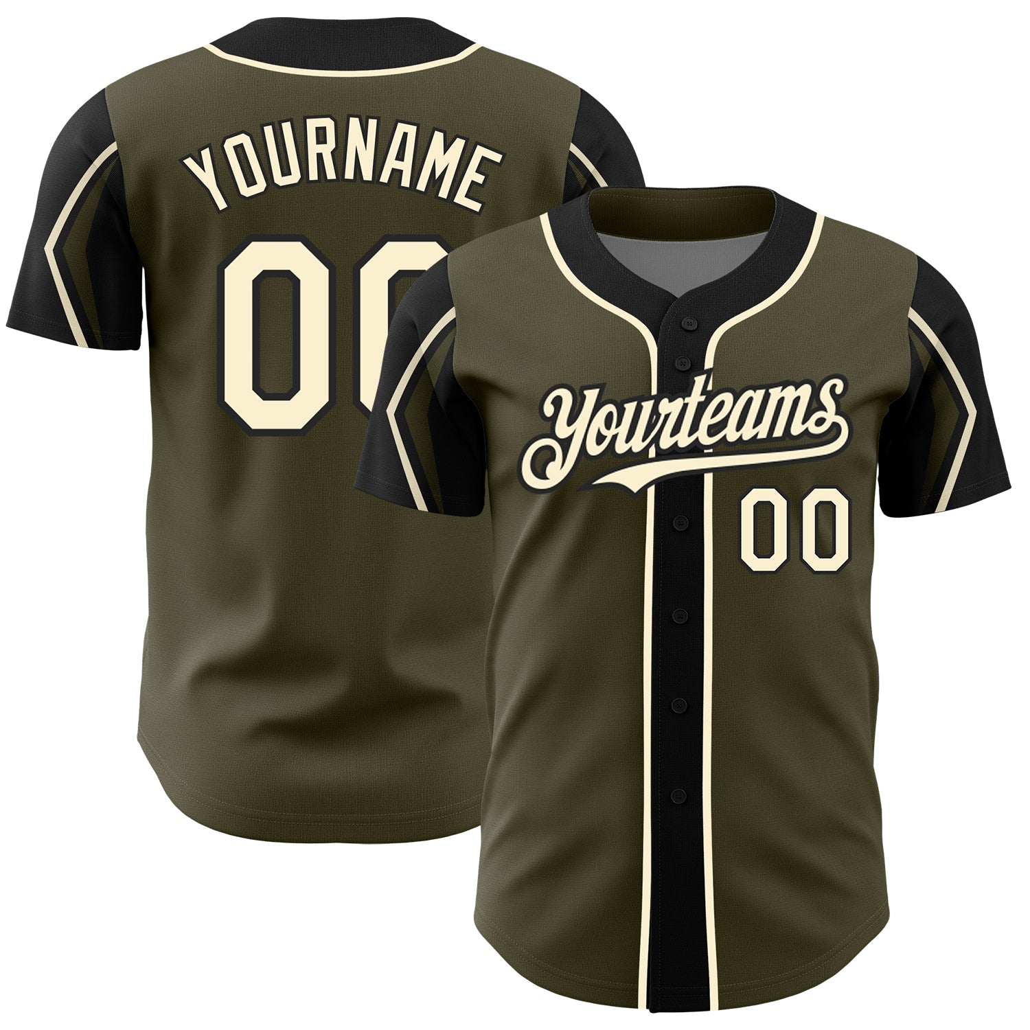 Custom Olive Cream-Black 3 Colors Arm Shapes Authentic Salute To Service Baseball Jersey - Main View