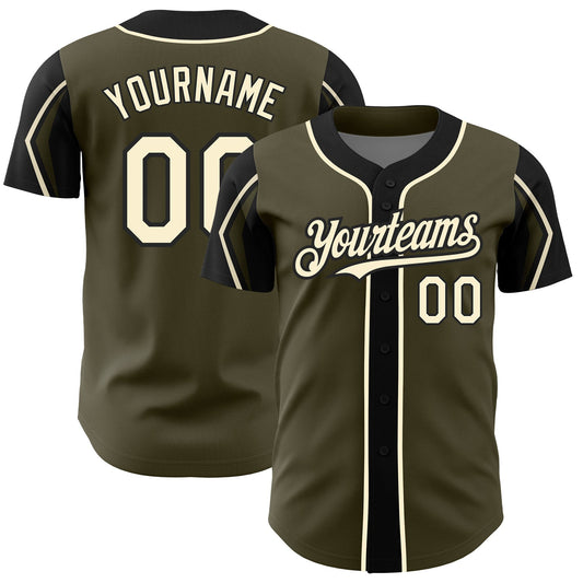 Custom Olive Cream-Black 3 Colors Arm Shapes Authentic Salute To Service Baseball Jersey - Main View