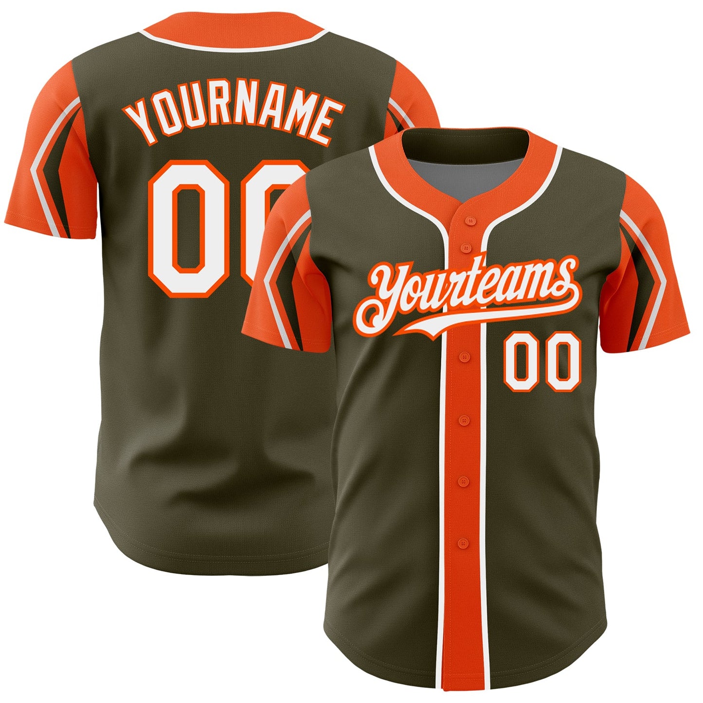 Custom Olive White-Orange 3 Colors Arm Shapes Authentic Salute To Service Baseball Jersey - Main View