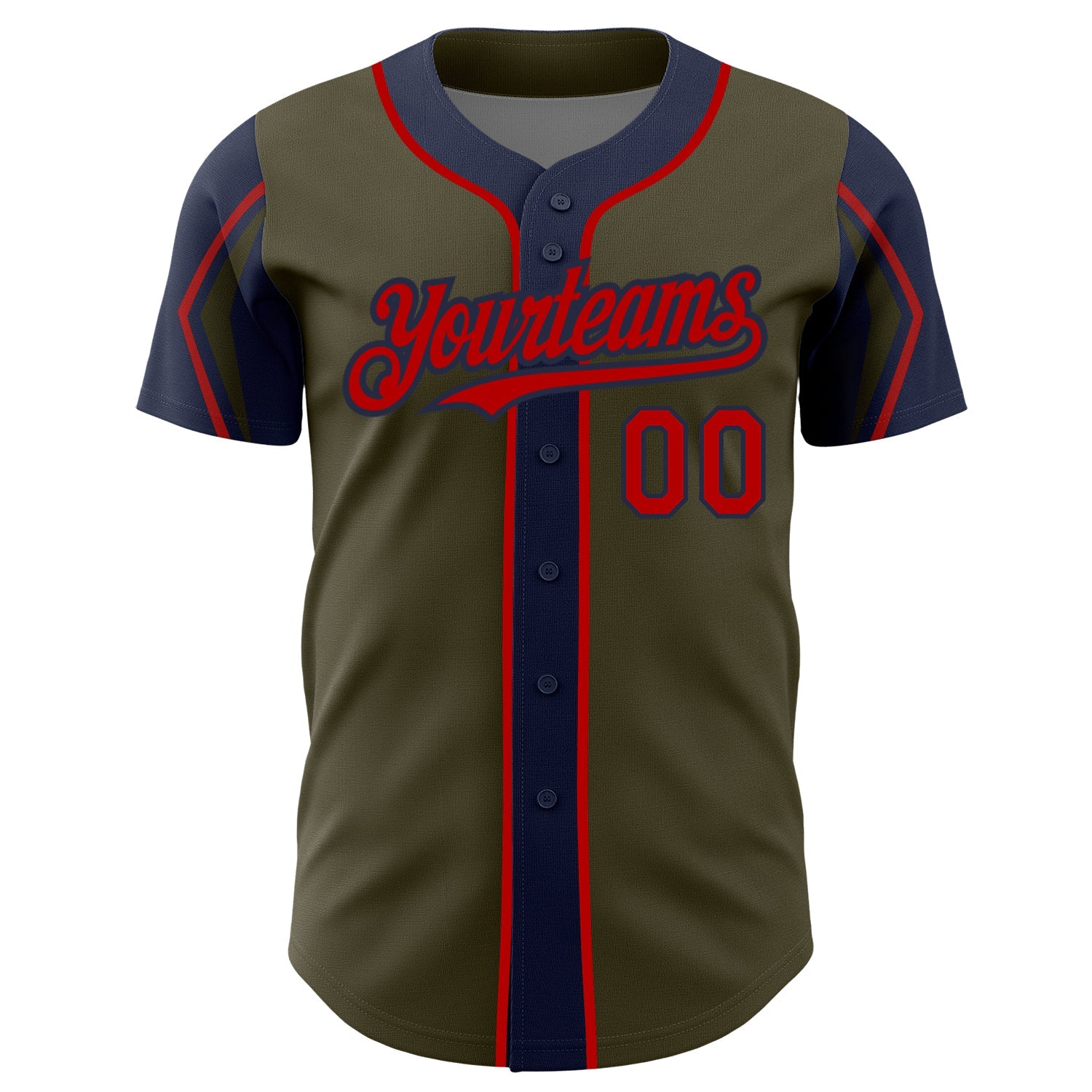 Custom Olive Red-Navy 3 Colors Arm Shapes Authentic Salute To Service Baseball Jersey view 3