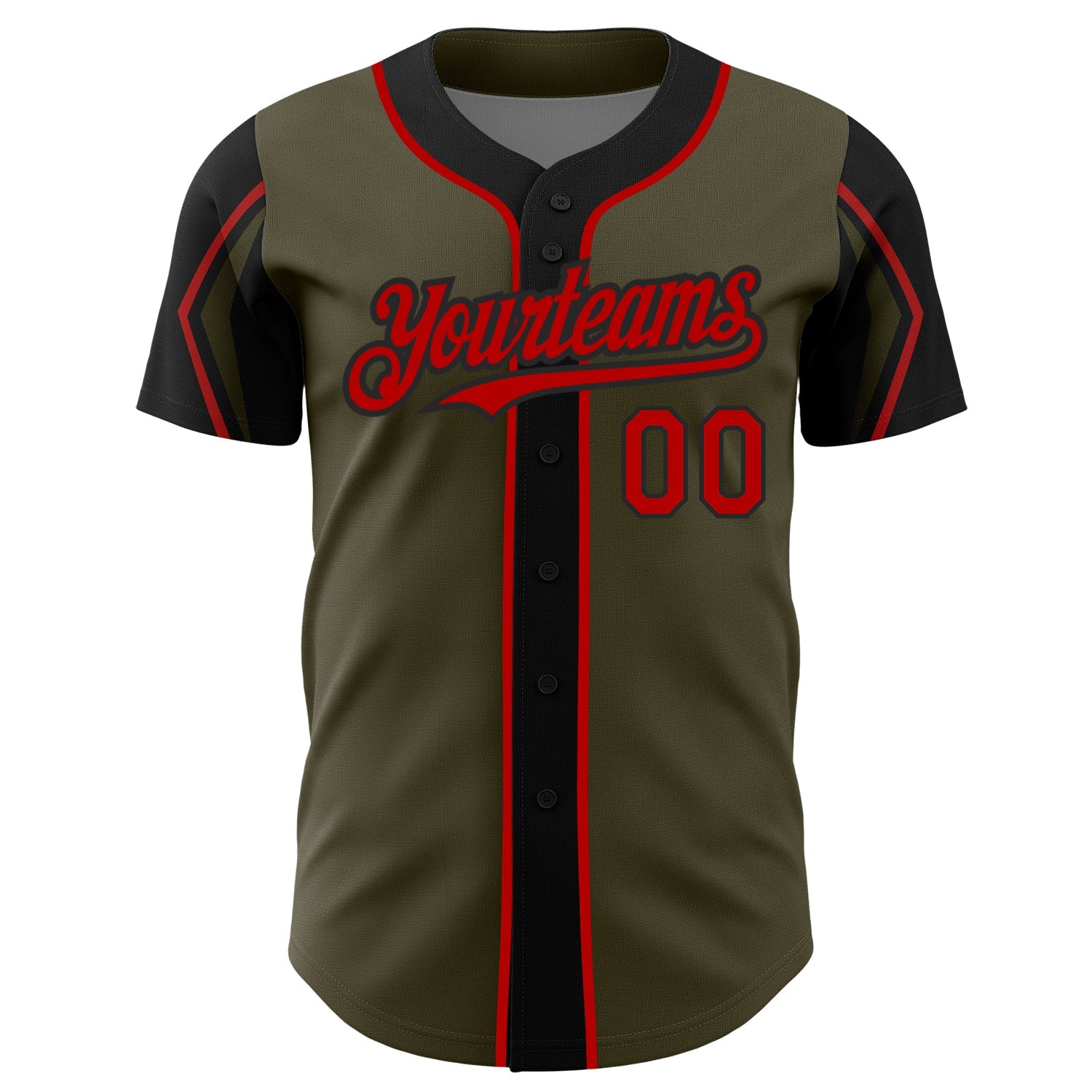 Custom Olive Red-Black 3 Colors Arm Shapes Authentic Salute To Service Baseball Jersey view 3