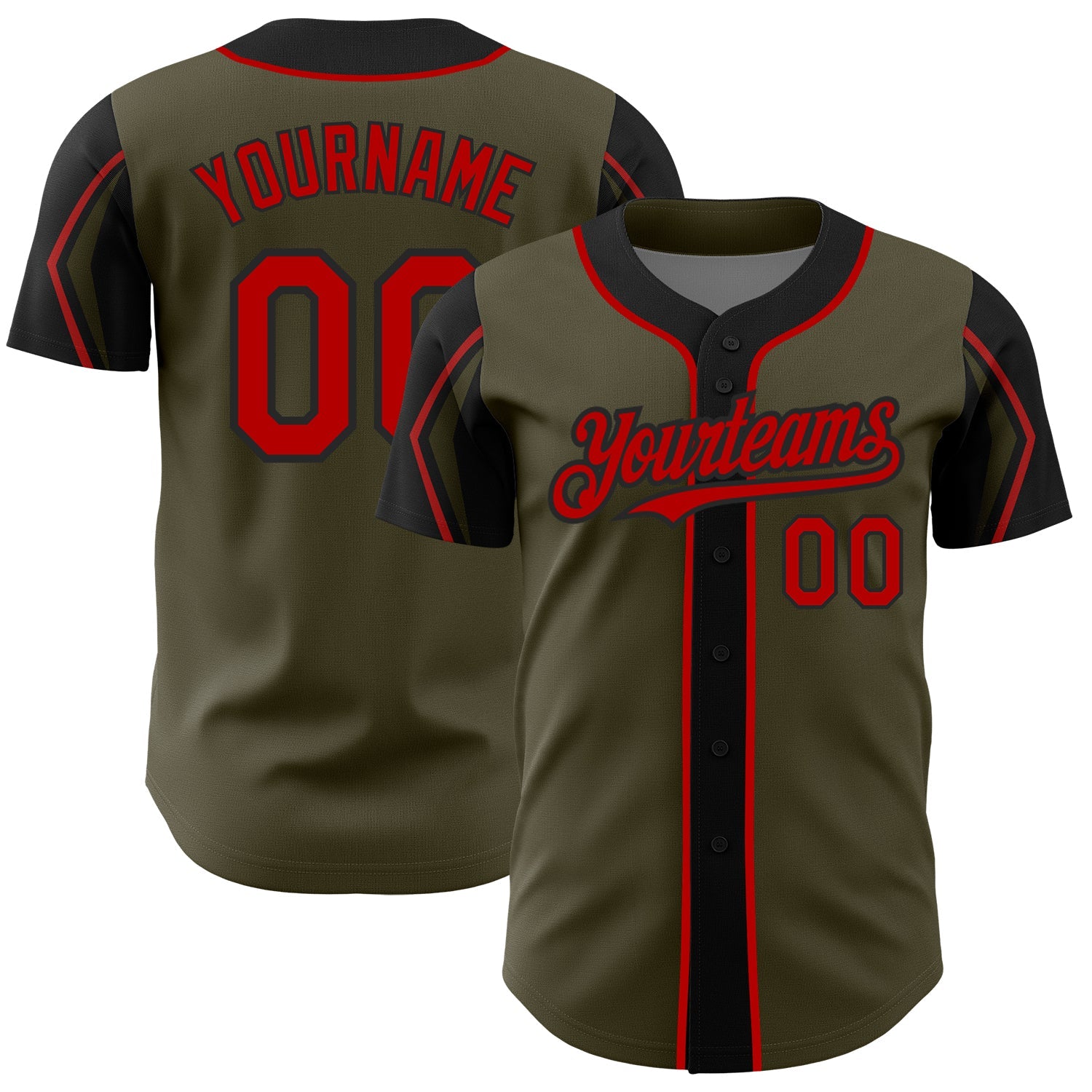 Custom Olive Red-Black 3 Colors Arm Shapes Authentic Salute To Service Baseball Jersey - Main View
