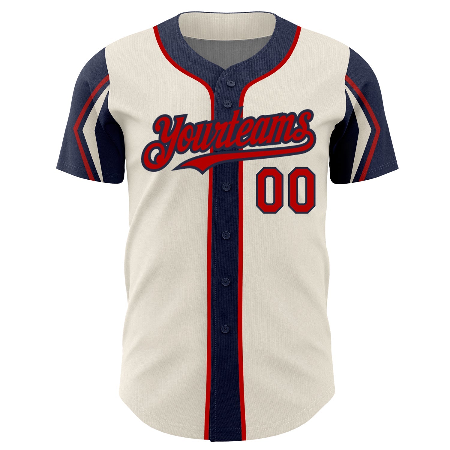 Custom Cream Red-Navy 3 Colors Arm Shapes Authentic Baseball Jersey view 3