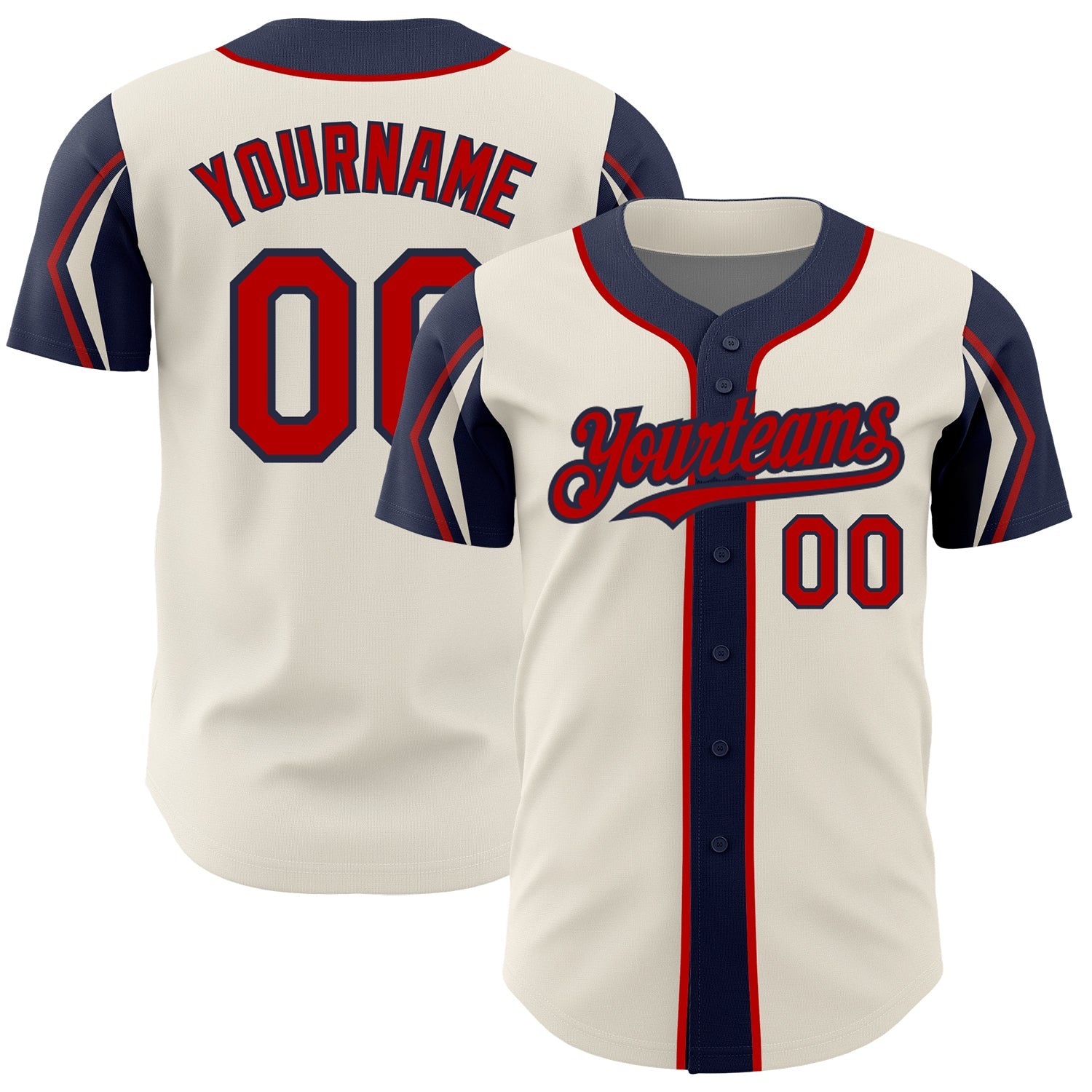 Custom Cream Red-Navy 3 Colors Arm Shapes Authentic Baseball Jersey - Main View