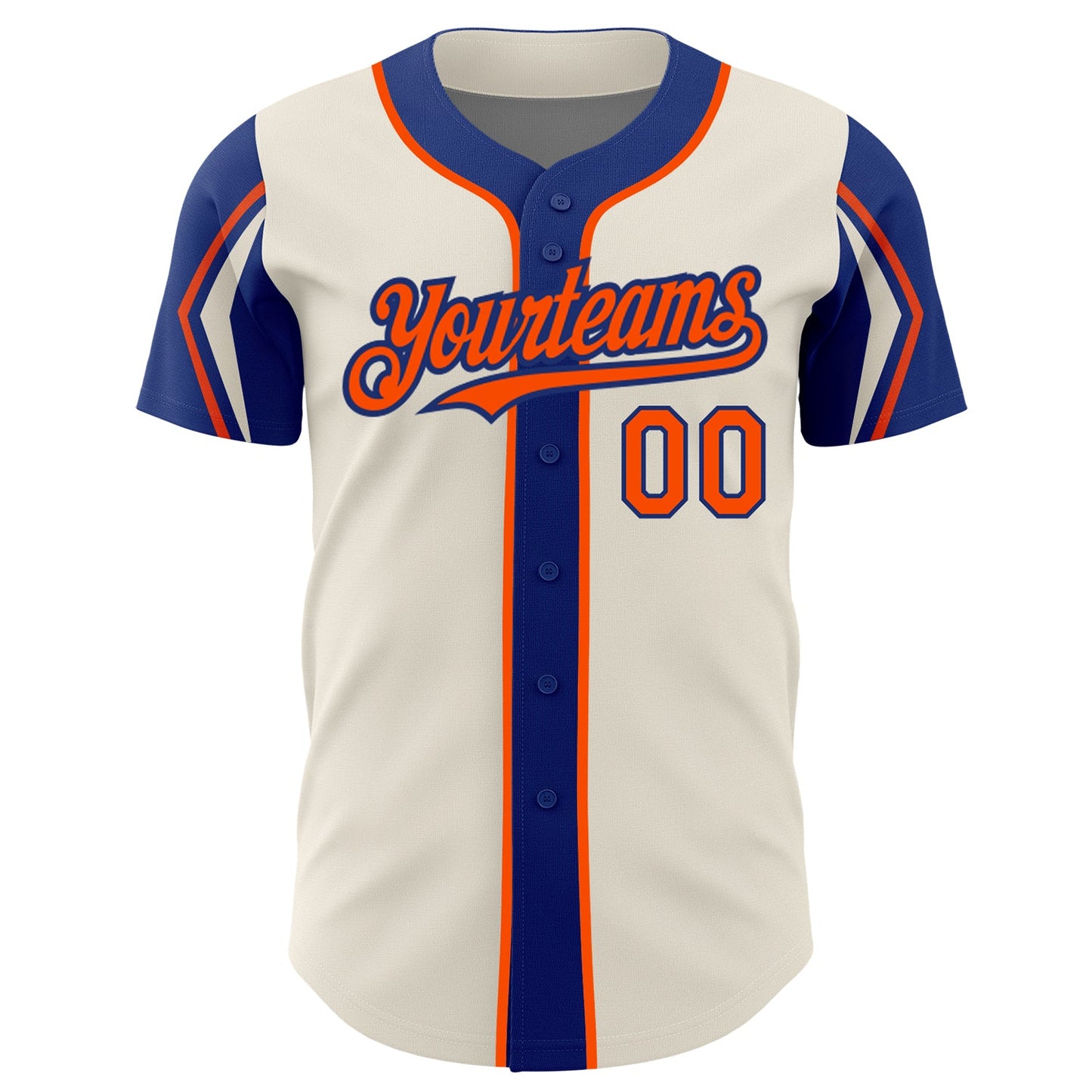 Custom Cream Orange-Royal 3 Colors Arm Shapes Authentic Baseball Jersey view 3