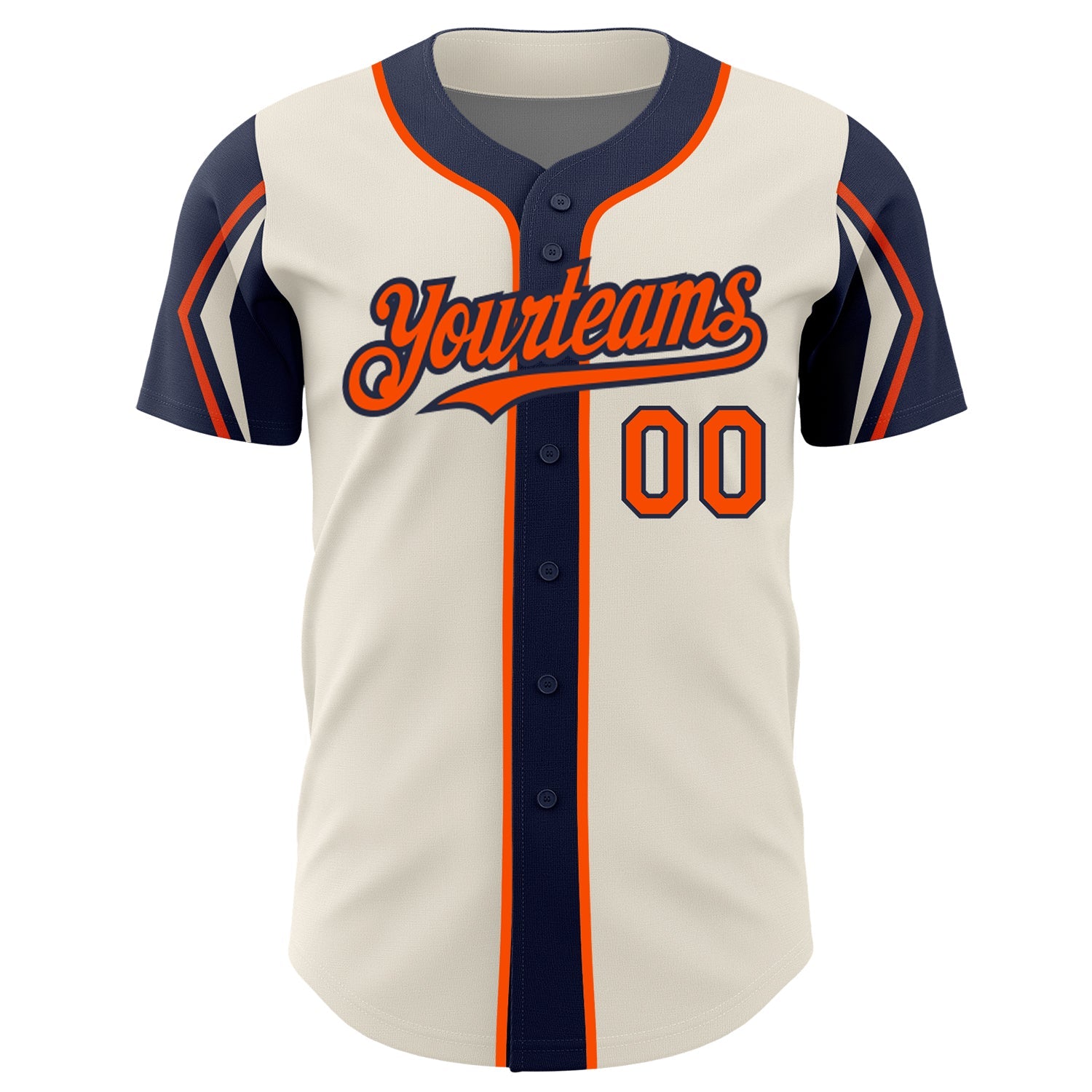 Custom Cream Orange-Navy 3 Colors Arm Shapes Authentic Baseball Jersey view 3