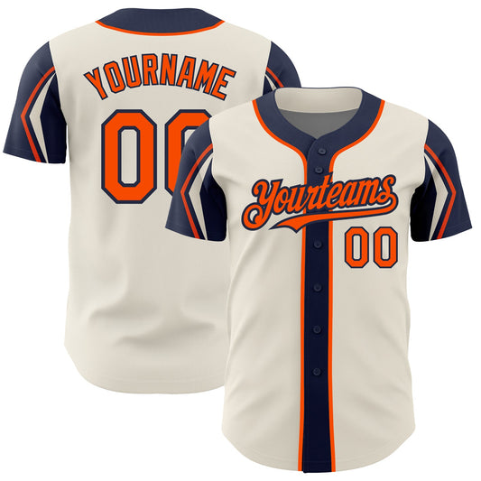 Custom Cream Orange-Navy 3 Colors Arm Shapes Authentic Baseball Jersey - Main View