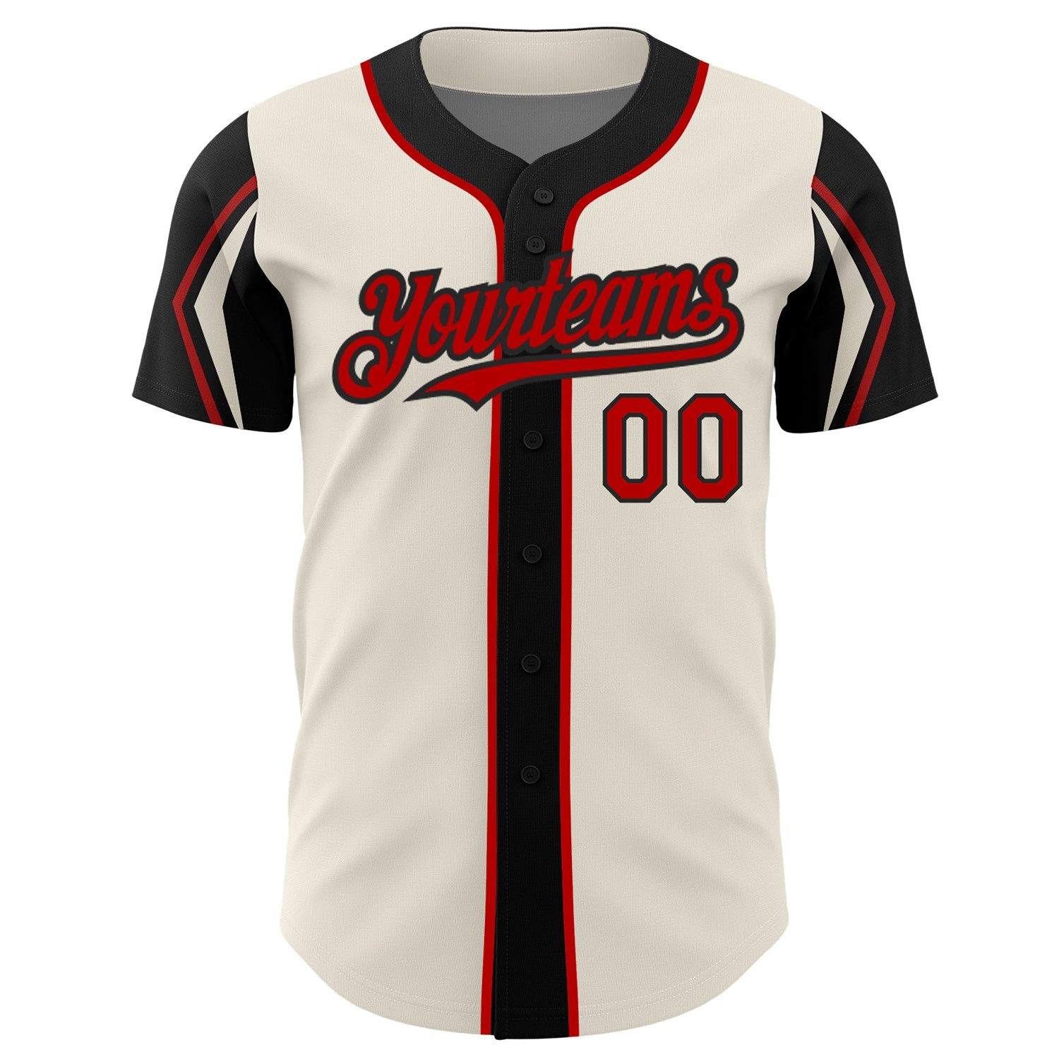 Custom Cream Red-Black 3 Colors Arm Shapes Authentic Baseball Jersey view 3