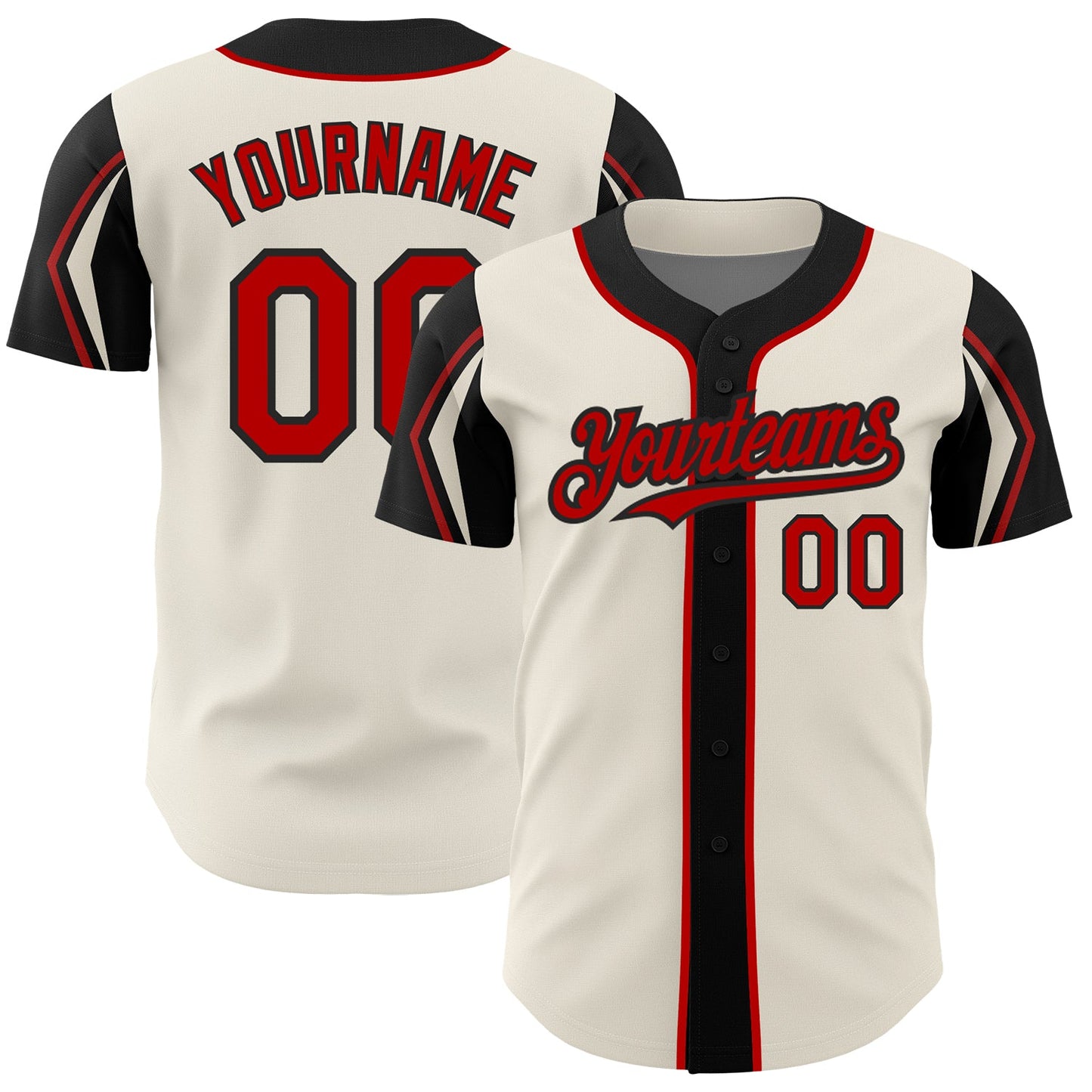 Custom Cream Red-Black 3 Colors Arm Shapes Authentic Baseball Jersey - Main View