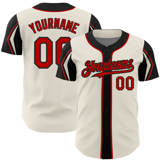Custom Cream Red-Black 3 Colors Arm Shapes Authentic Baseball Jersey - Main View