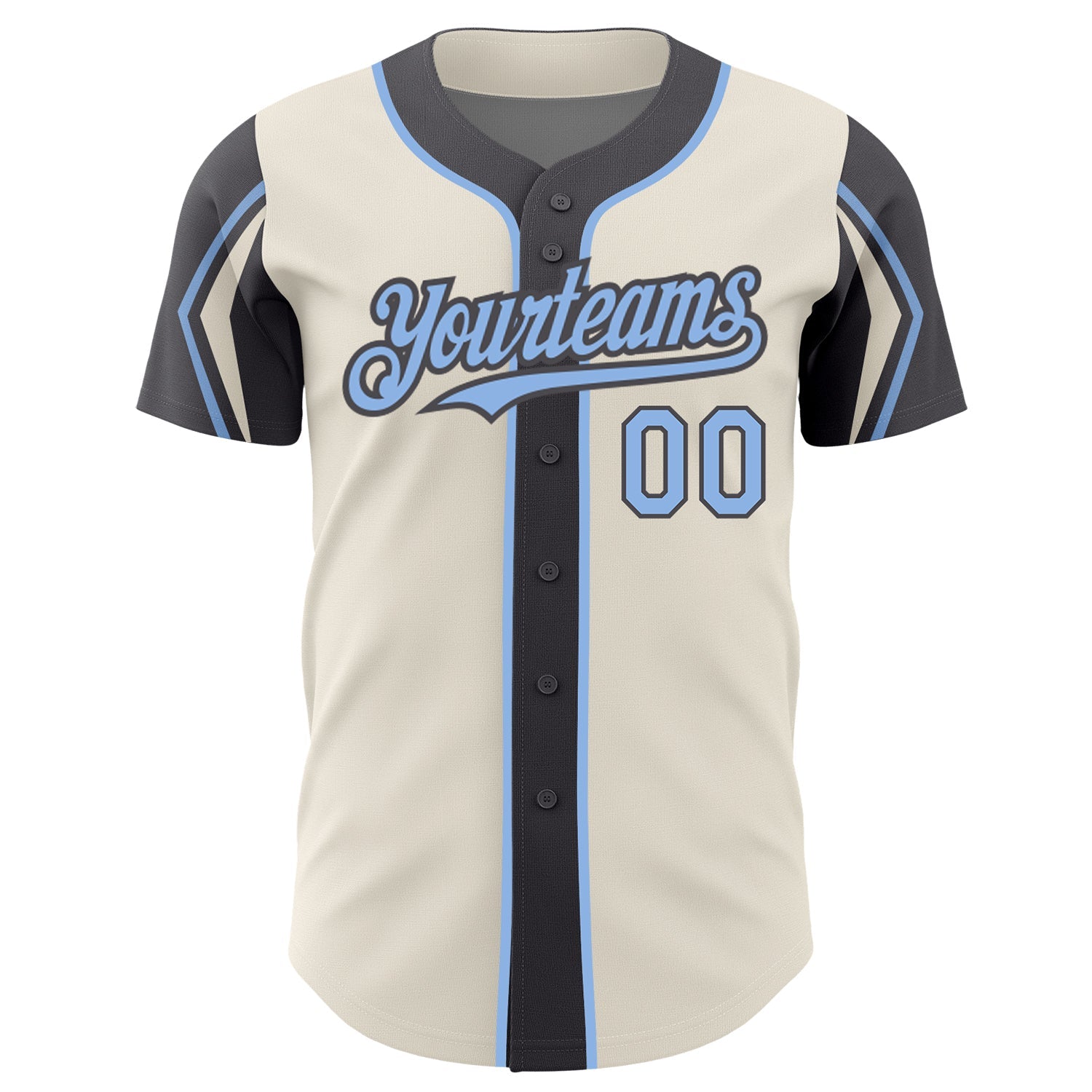 Custom Cream Light Blue-Steel Gray 3 Colors Arm Shapes Authentic Baseball Jersey view 3