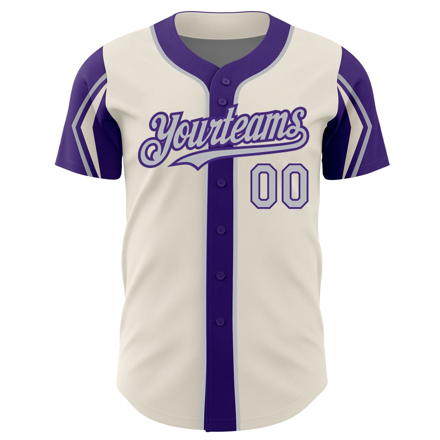 Custom Cream Gray-Purple 3 Colors Arm Shapes Authentic Baseball Jersey view 3