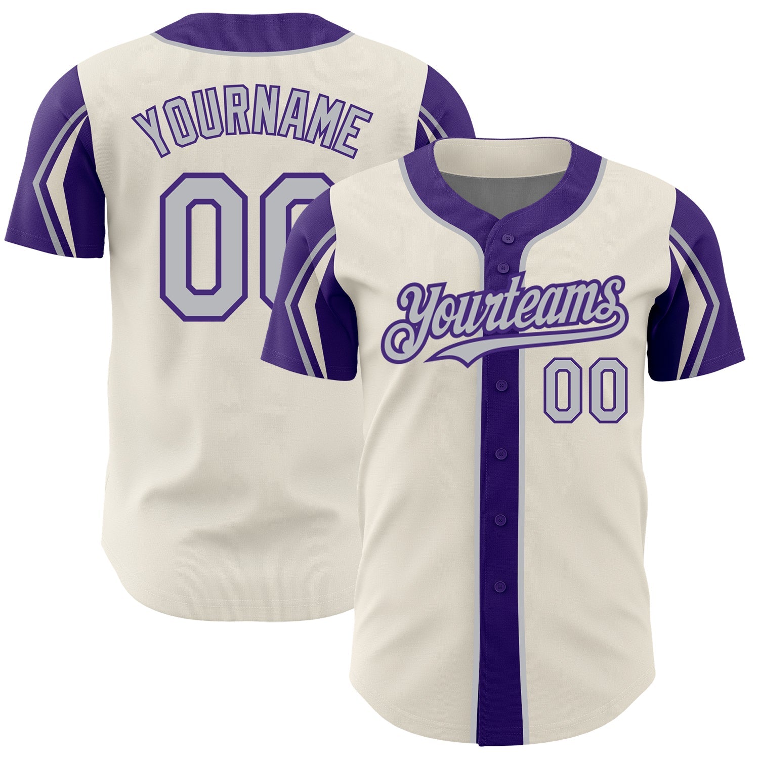 Custom Cream Gray-Purple 3 Colors Arm Shapes Authentic Baseball Jersey - Main View