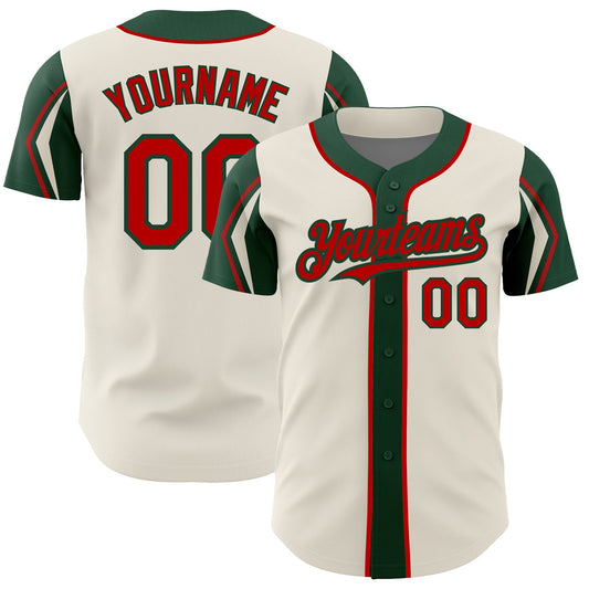 Custom Cream Red-Green 3 Colors Arm Shapes Authentic Baseball Jersey - Main View