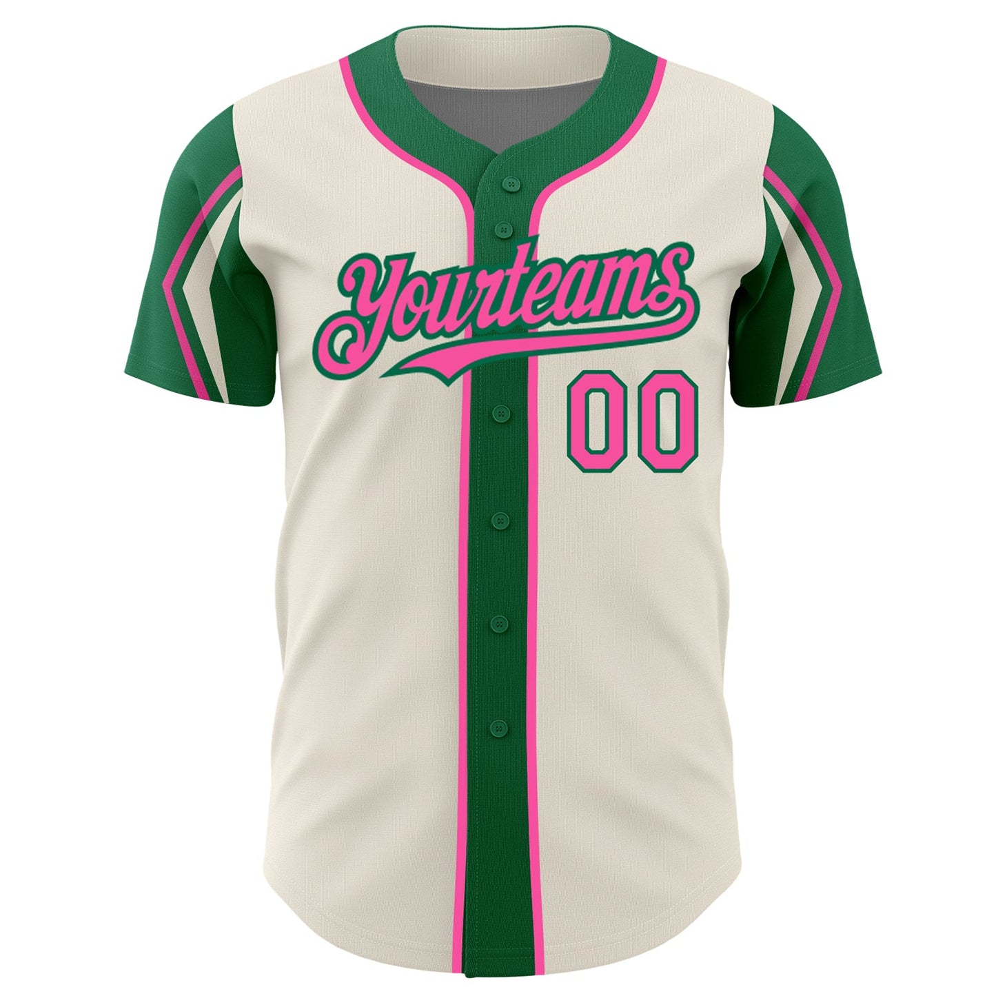 Custom Cream Pink-Kelly Green 3 Colors Arm Shapes Authentic Baseball Jersey view 3