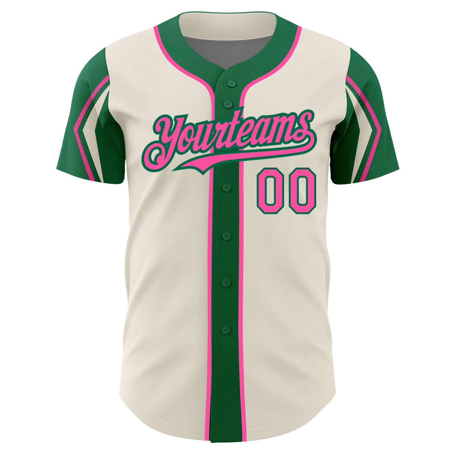 Custom Cream Pink-Kelly Green 3 Colors Arm Shapes Authentic Baseball Jersey view 3