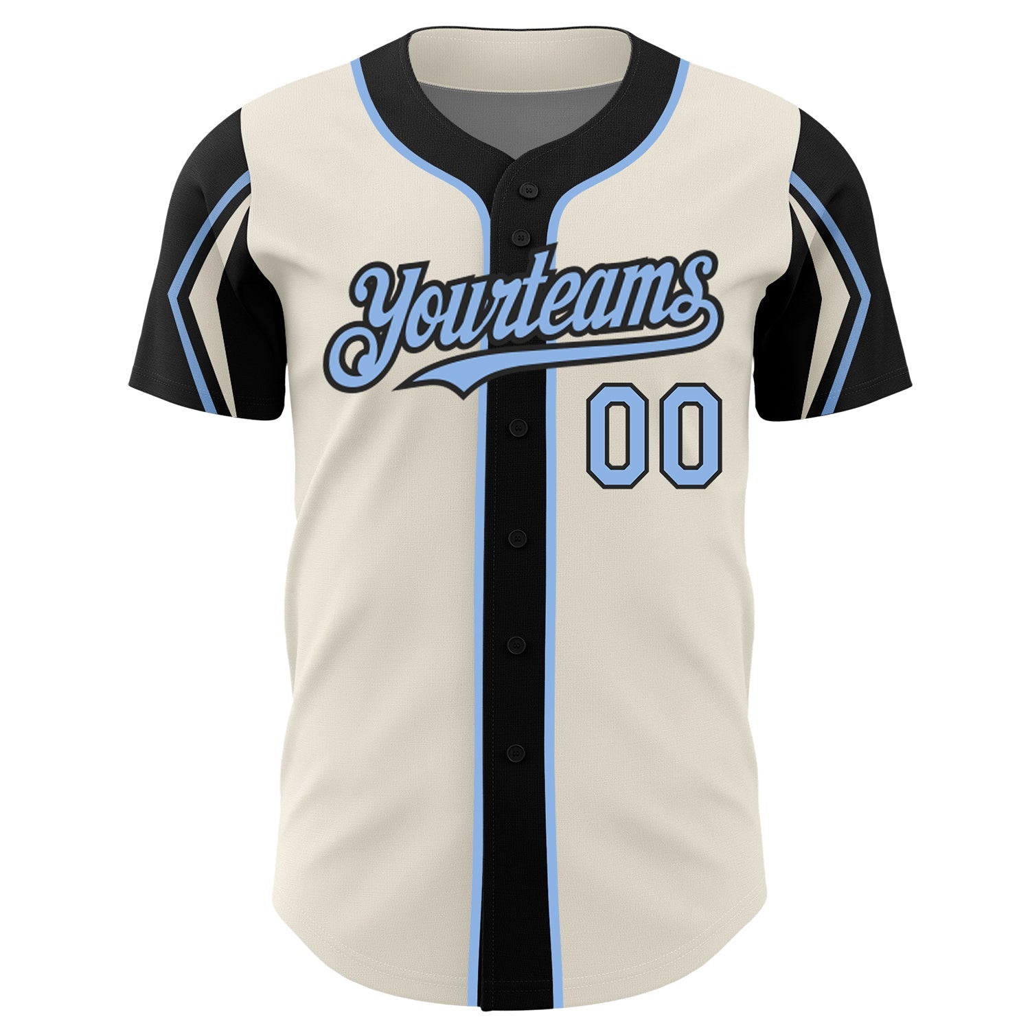 Custom Cream Light Blue-Black 3 Colors Arm Shapes Authentic Baseball Jersey view 3
