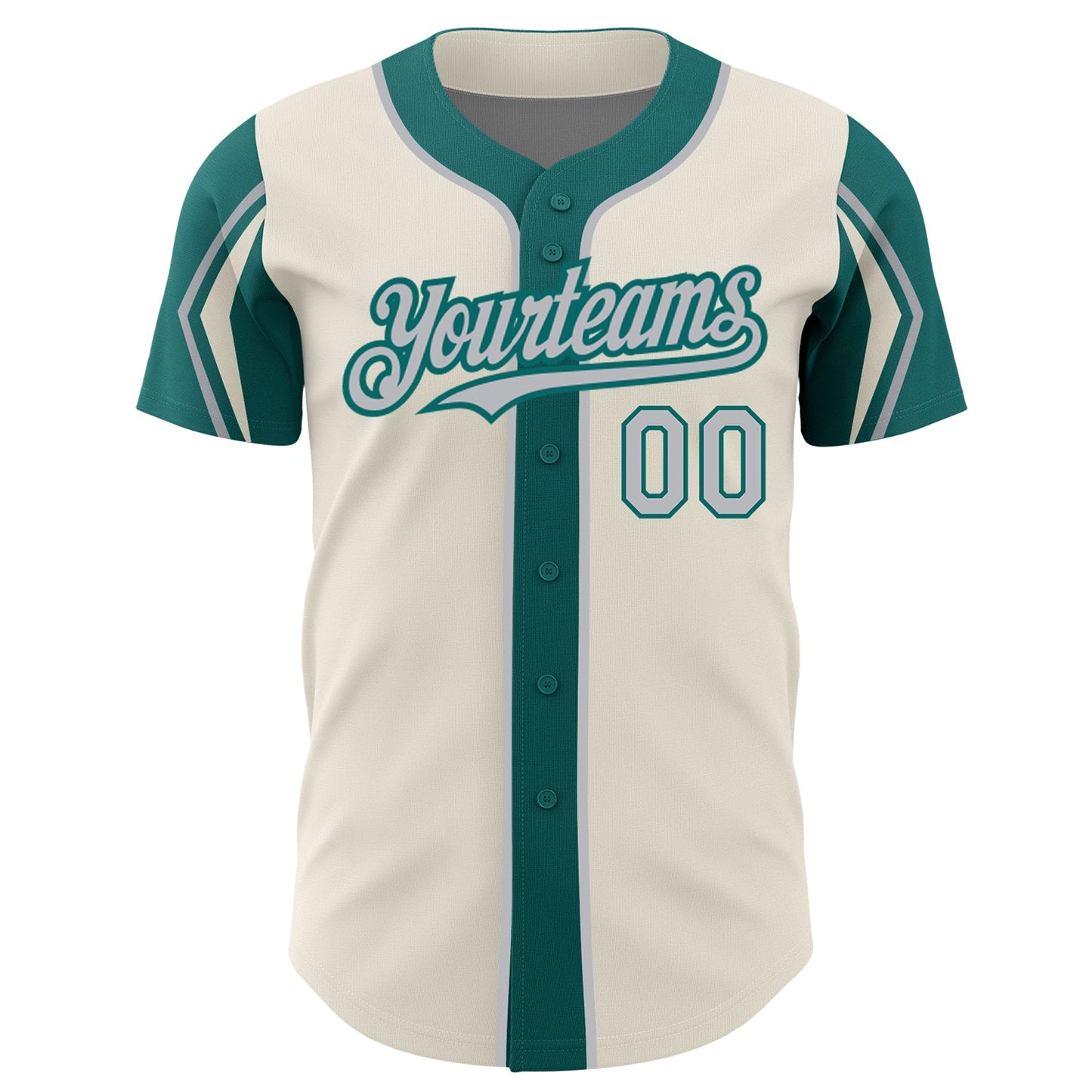 Custom Cream Gray-Teal 3 Colors Arm Shapes Authentic Baseball Jersey view 3