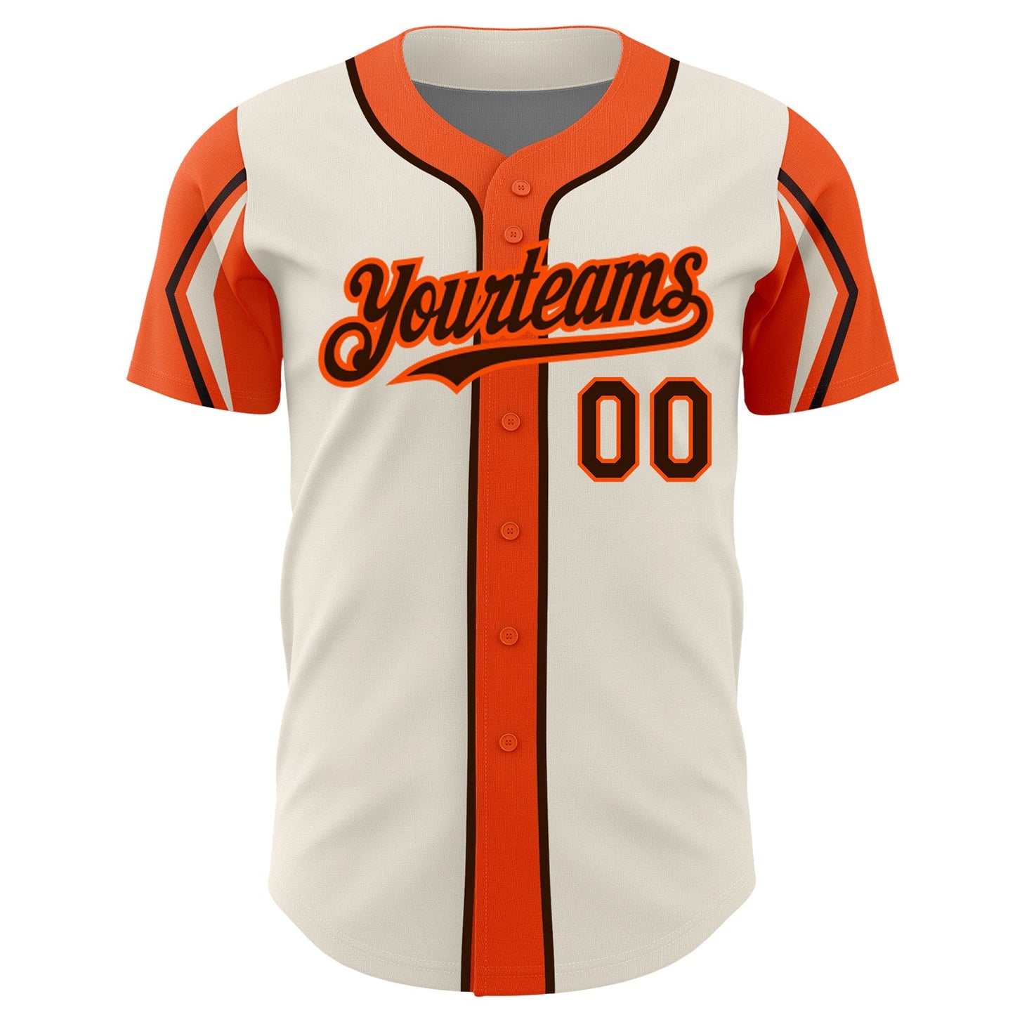 Custom Cream Brown-Orange 3 Colors Arm Shapes Authentic Baseball Jersey view 3