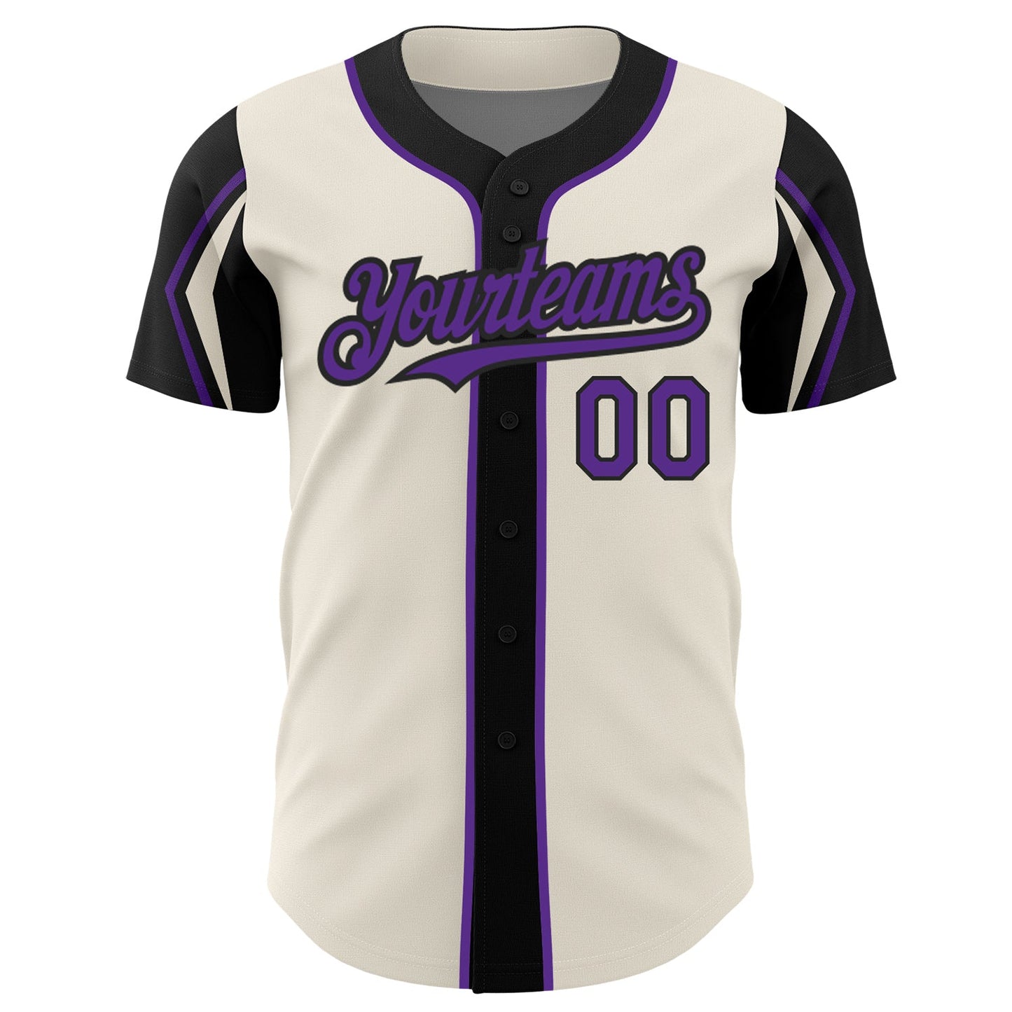 Custom Cream Purple-Black 3 Colors Arm Shapes Authentic Baseball Jersey view 3