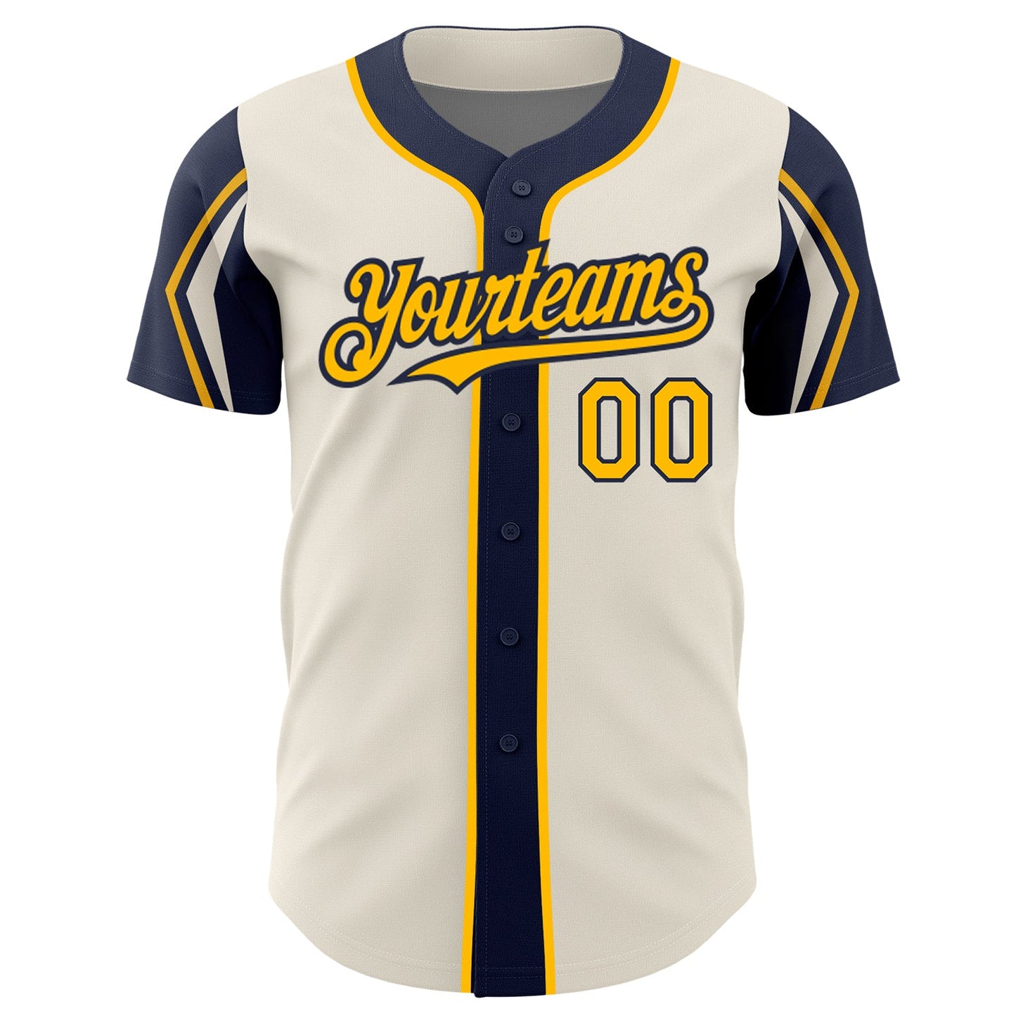 Custom Cream Gold-Navy 3 Colors Arm Shapes Authentic Baseball Jersey view 3