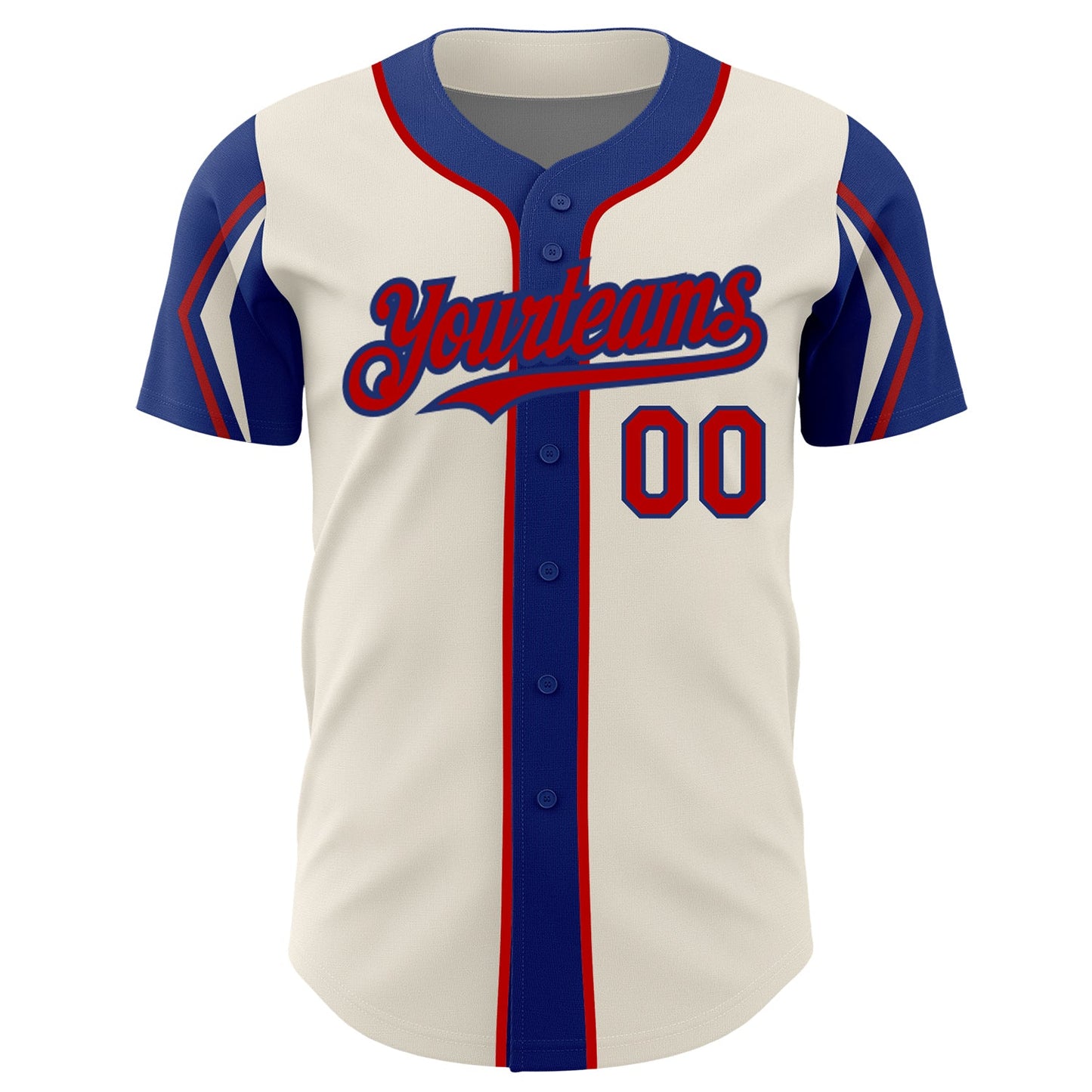 Custom Cream Red-Royal 3 Colors Arm Shapes Authentic Baseball Jersey view 3
