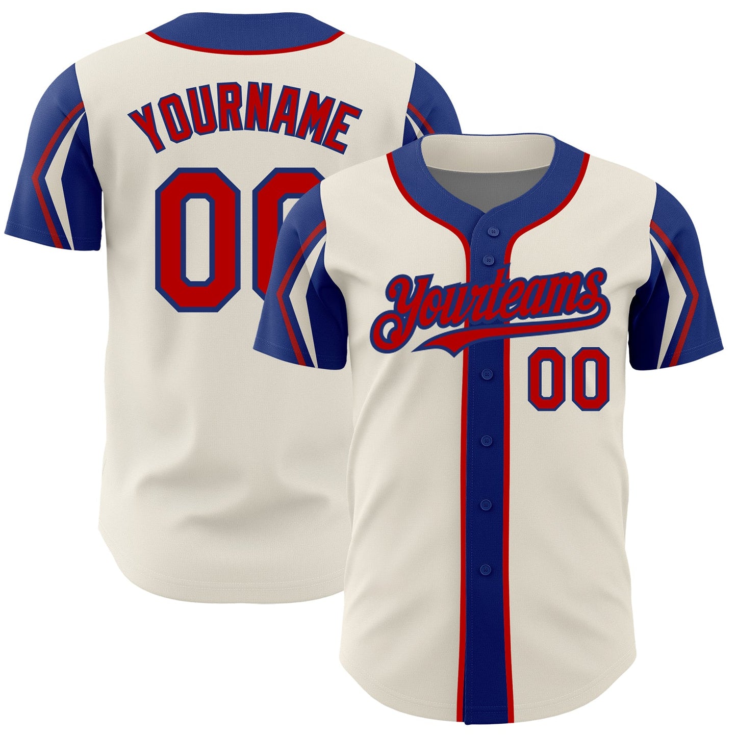 Custom Cream Red-Royal 3 Colors Arm Shapes Authentic Baseball Jersey - Main View