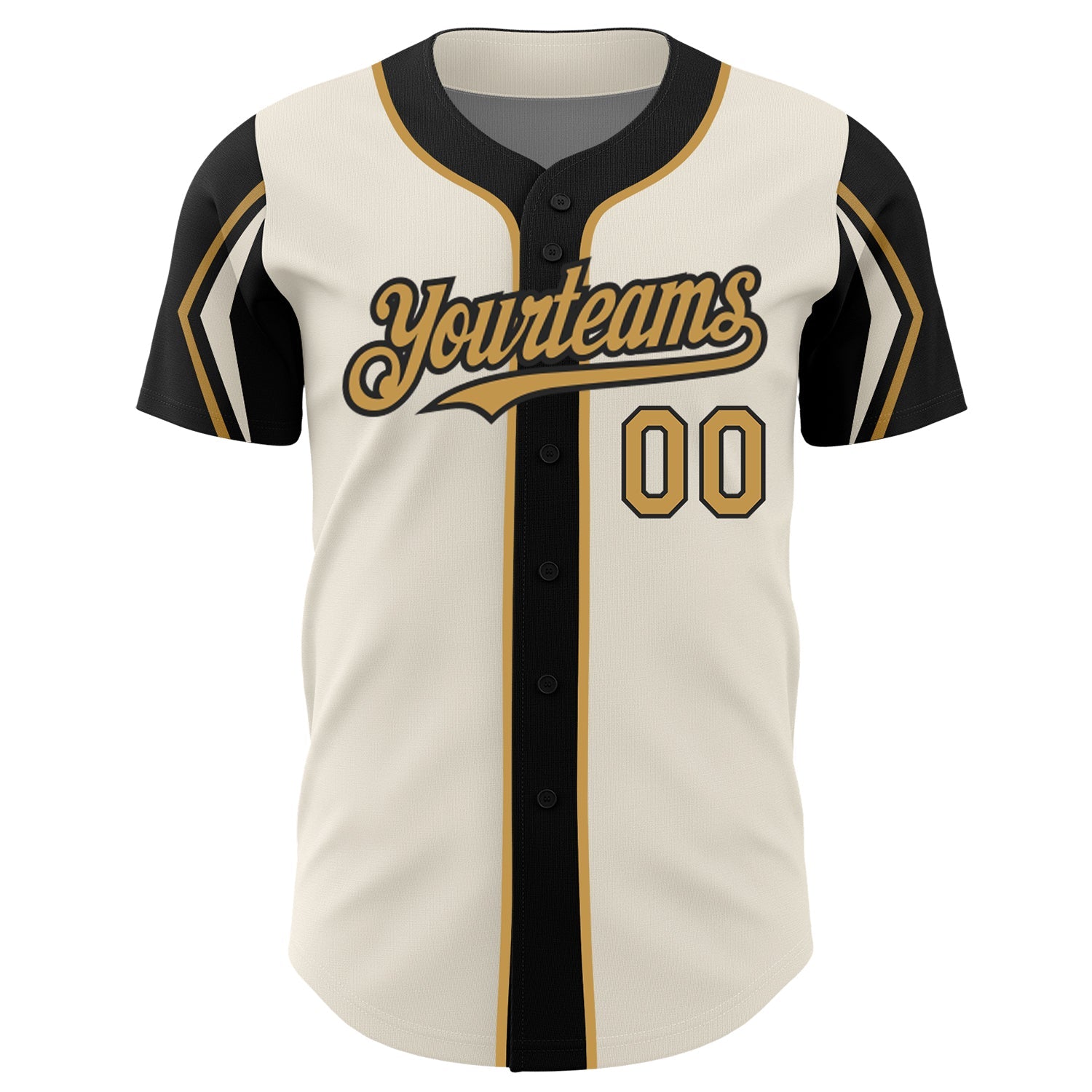 Custom Cream Old Gold-Black 3 Colors Arm Shapes Authentic Baseball Jersey view 3