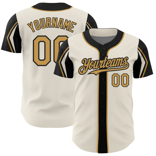 Custom Cream Old Gold-Black 3 Colors Arm Shapes Authentic Baseball Jersey - Main View