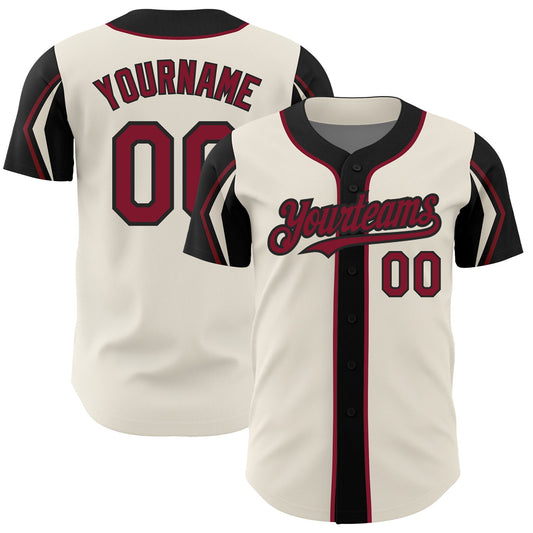 Custom Cream Crimson-Black 3 Colors Arm Shapes Authentic Baseball Jersey - Main View