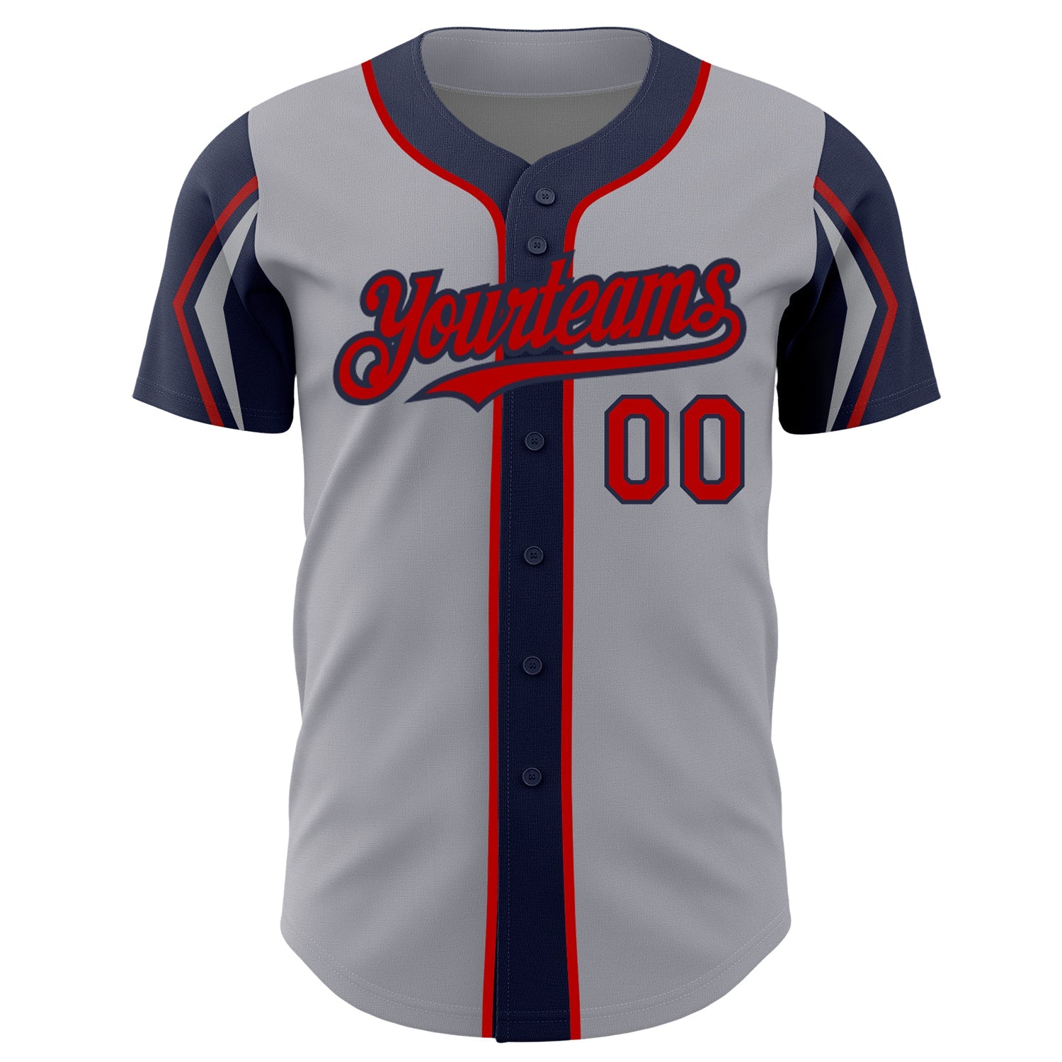 Custom Gray Red-Navy 3 Colors Arm Shapes Authentic Baseball Jersey view 3