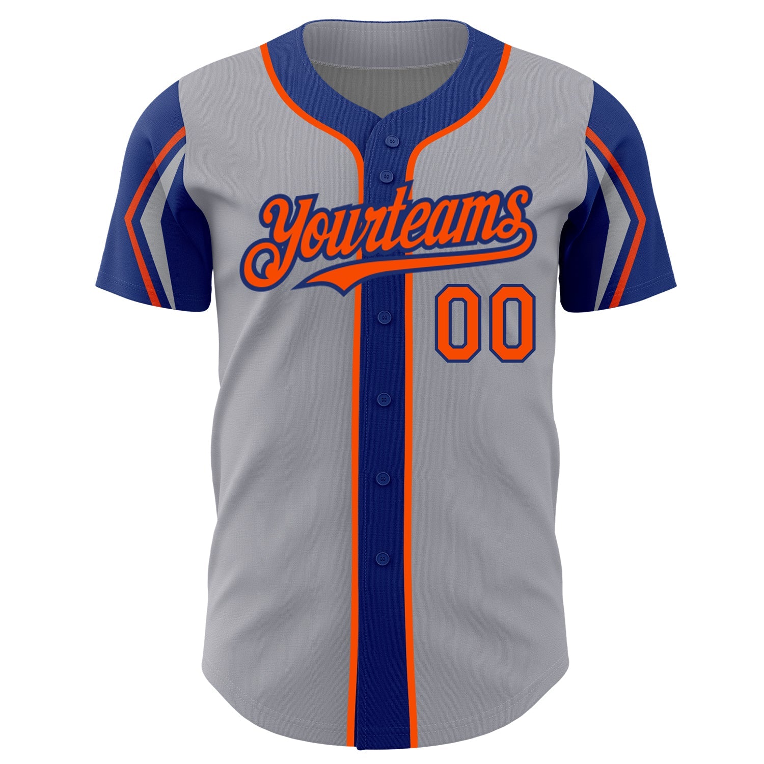 Custom Gray Orange-Royal 3 Colors Arm Shapes Authentic Baseball Jersey view 3
