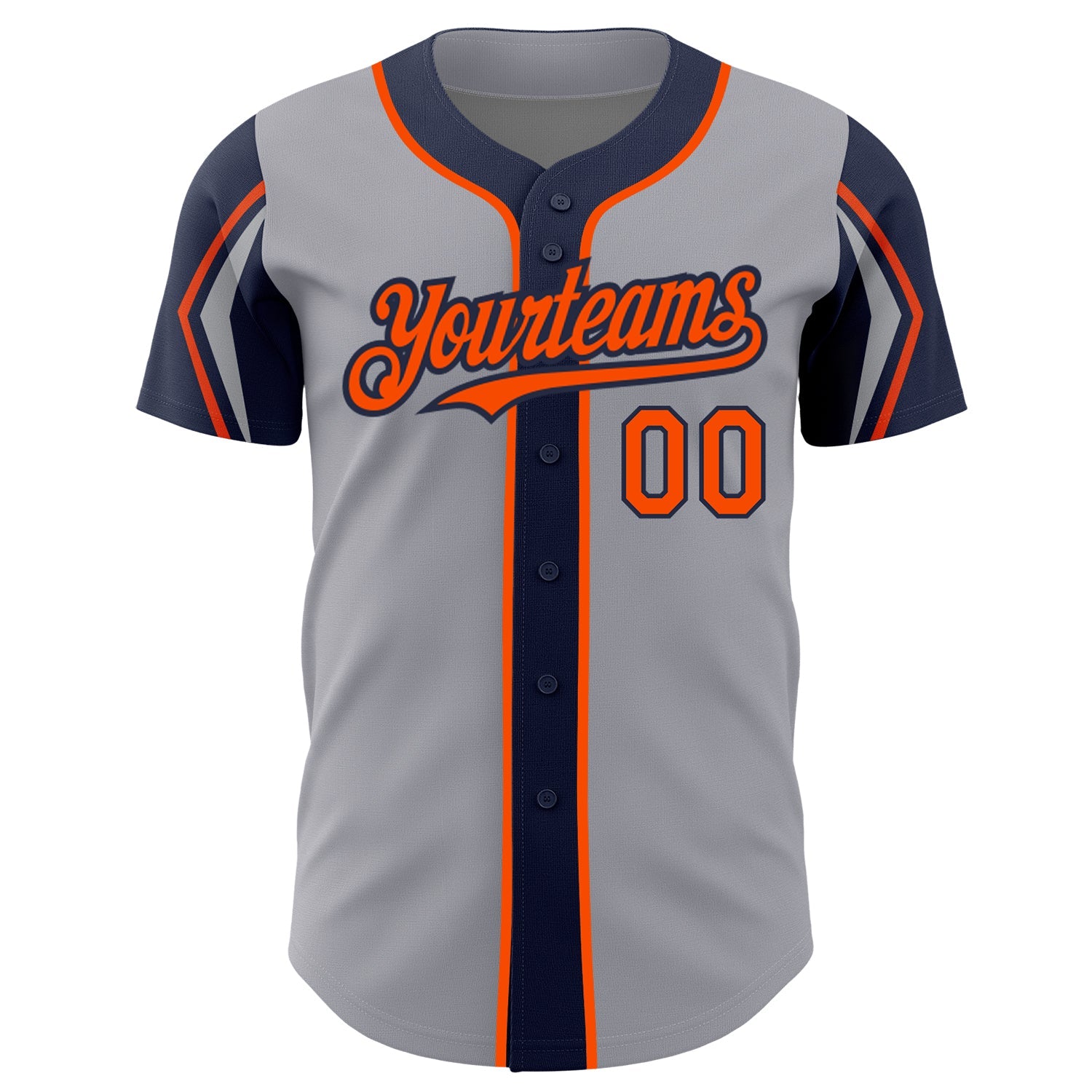 Custom Gray Orange-Navy 3 Colors Arm Shapes Authentic Baseball Jersey view 3