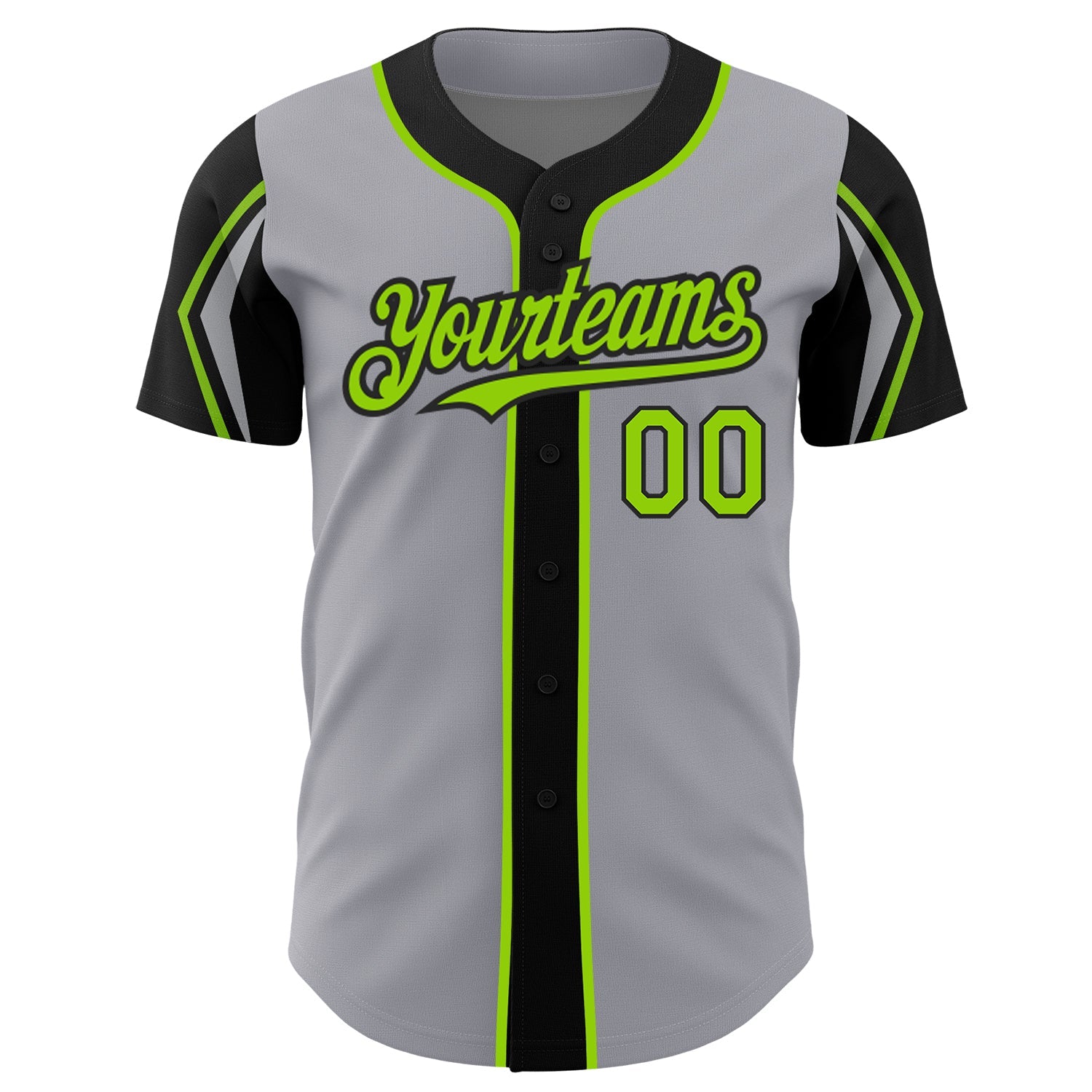 Custom Gray Neon Green-Black 3 Colors Arm Shapes Authentic Baseball Jersey view 3