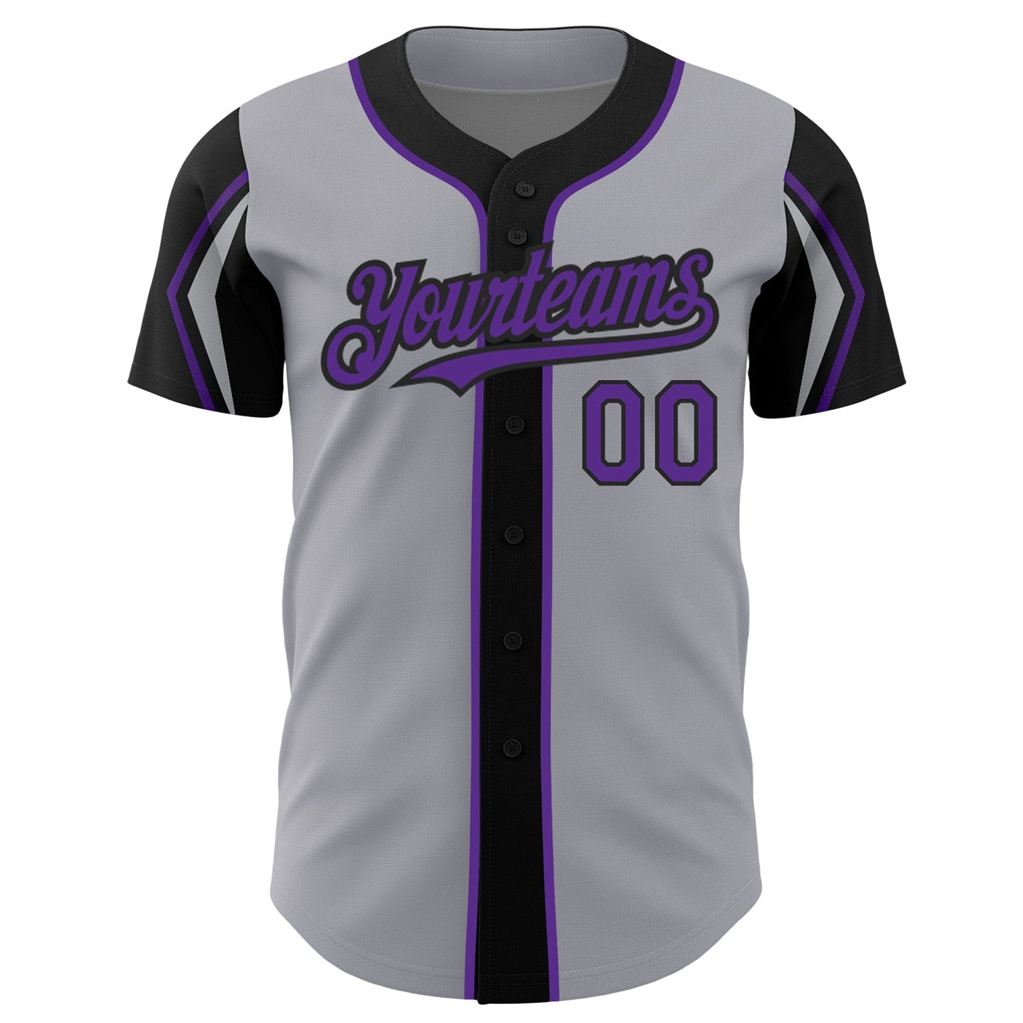 Custom Gray Purple-Black 3 Colors Arm Shapes Authentic Baseball Jersey view 3